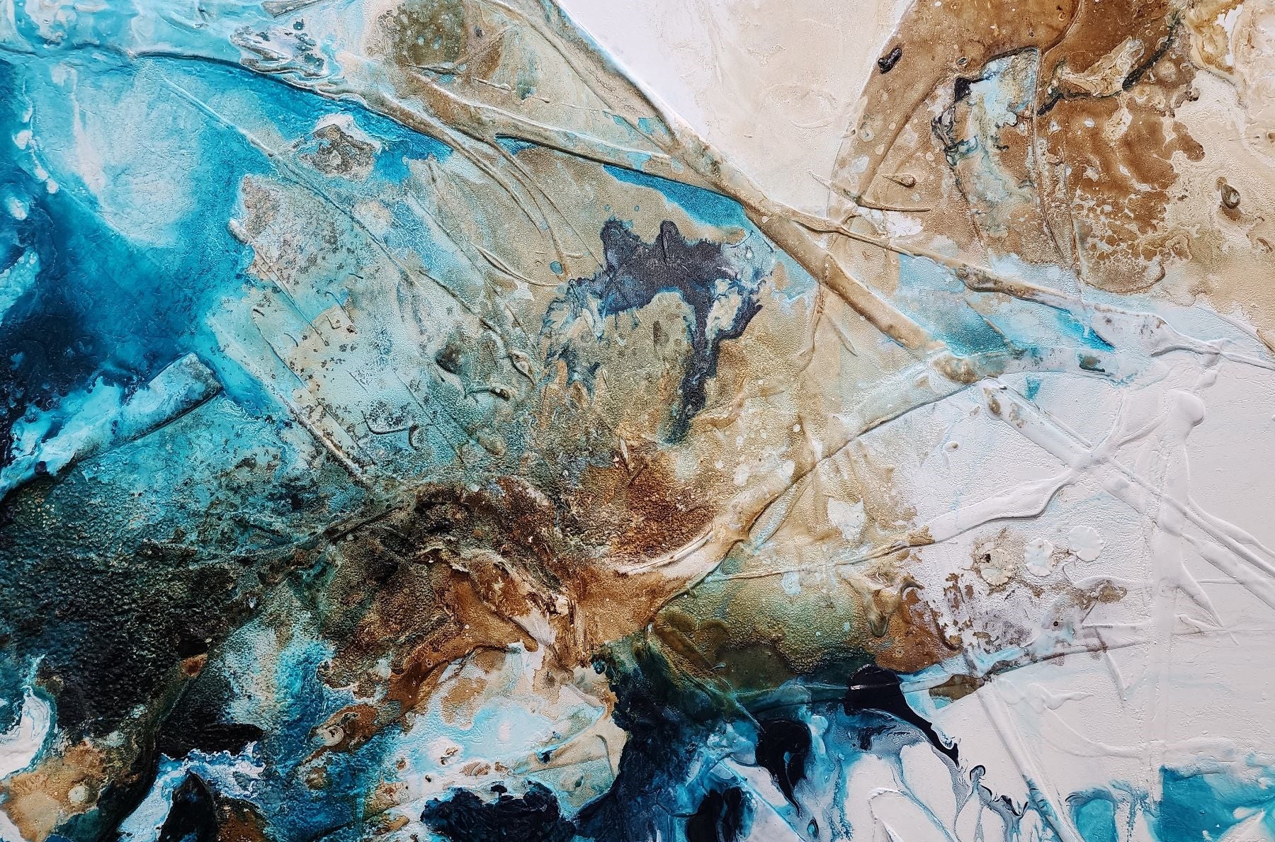 Southern Honey 190cm x 100cm Black Teal White Textured Abstract Painting (SOLD)