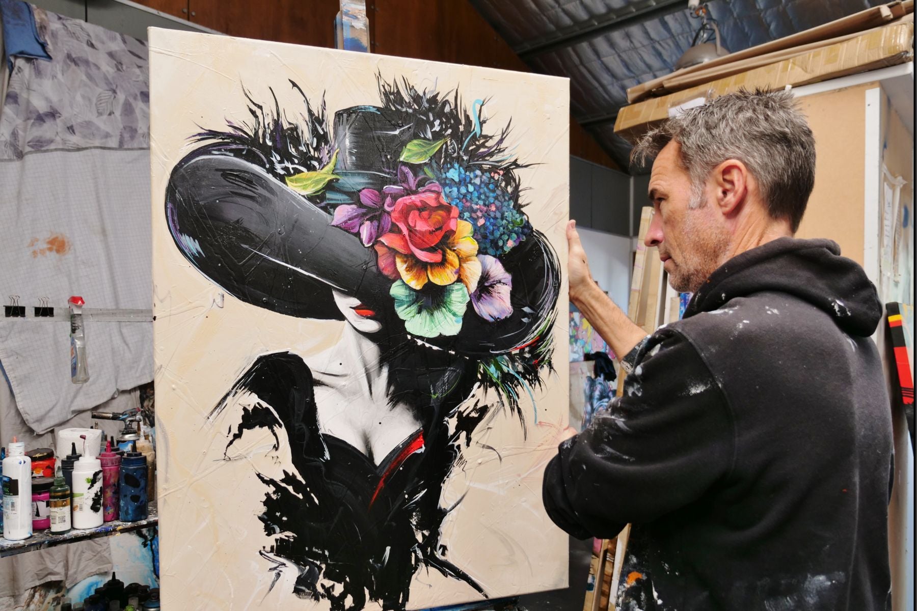 Summer 75cm x 100cm Flower Hat Abstract Elegance Textured Painting (SOLD)-people-[Franko Artist]-[Gold Coast]-[Brisbane]-[Huge]-Franklin Art Studio