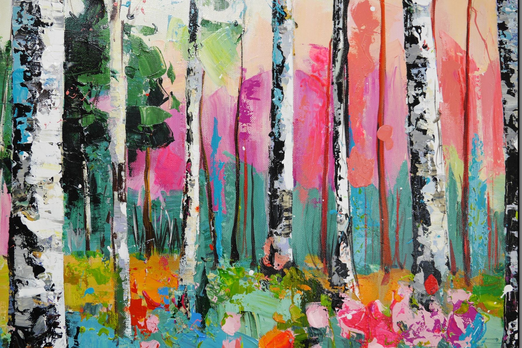 Silverwoods Forest 190cm x 100cm Framed Landscape Textured Abstract Painting (SOLD)