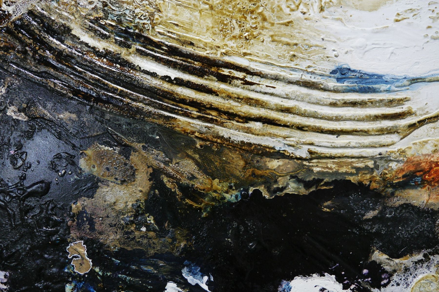 Witches Verge 270cm x 120cm White Rust Blue Ochre Textured Abstract Painting