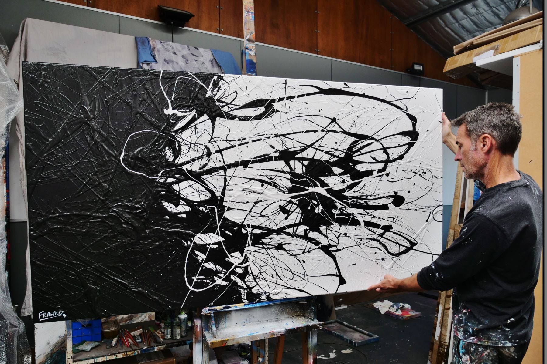 Voided Colour 190cm x 100cm Black White Textured Abstract Painting (SOLD)