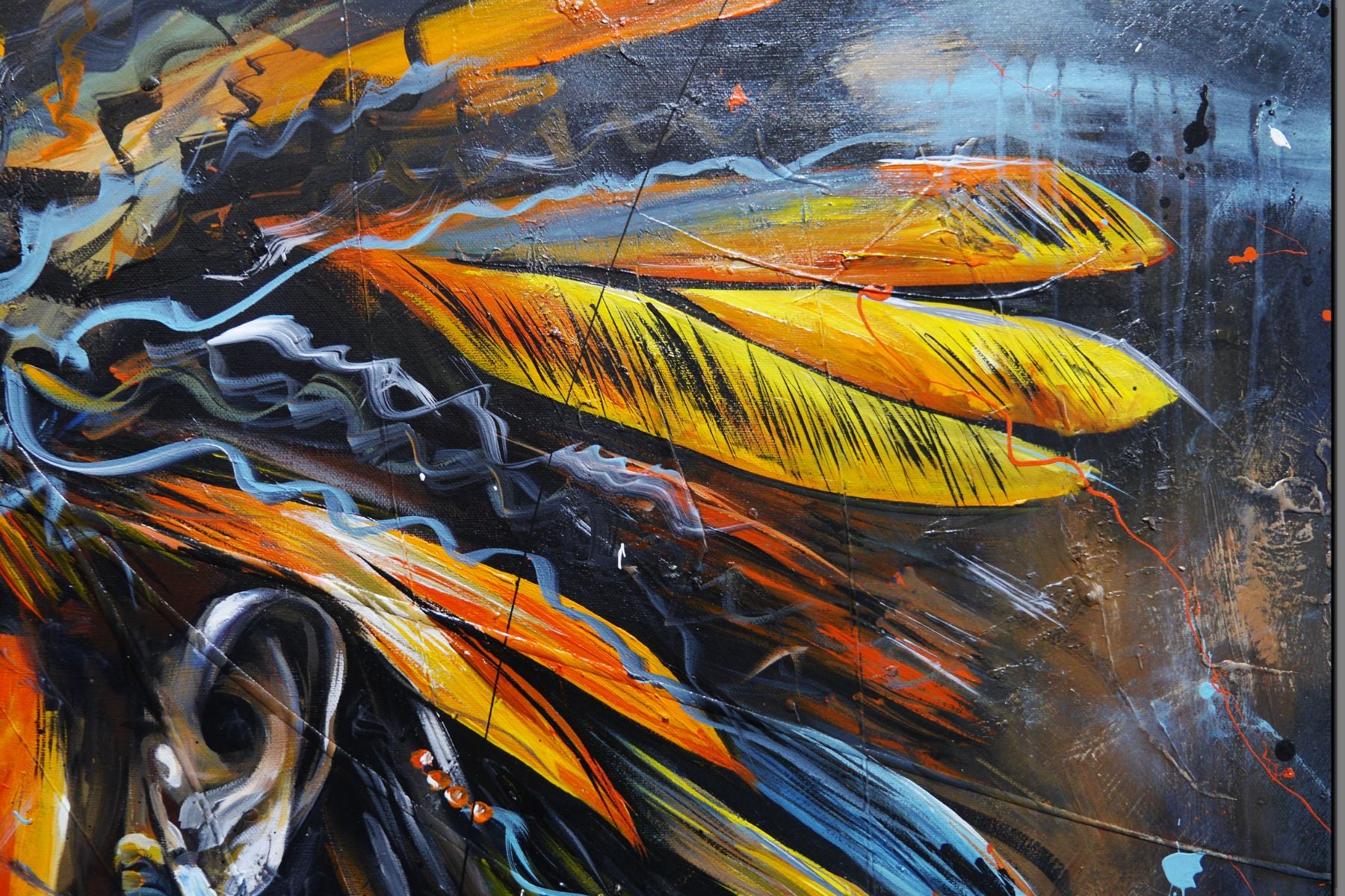Warrior Blu 160cm x 100cm FRAMED Warrior Boy Abstract Realism Textured Painting