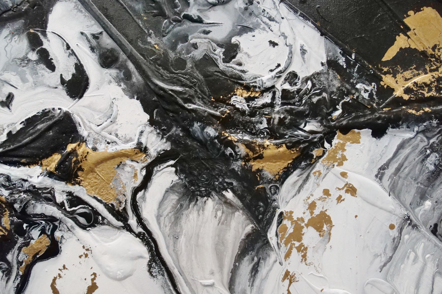 Gold Riches 240cm x 100cm Black Metallic Gold White Textured Abstract Painting