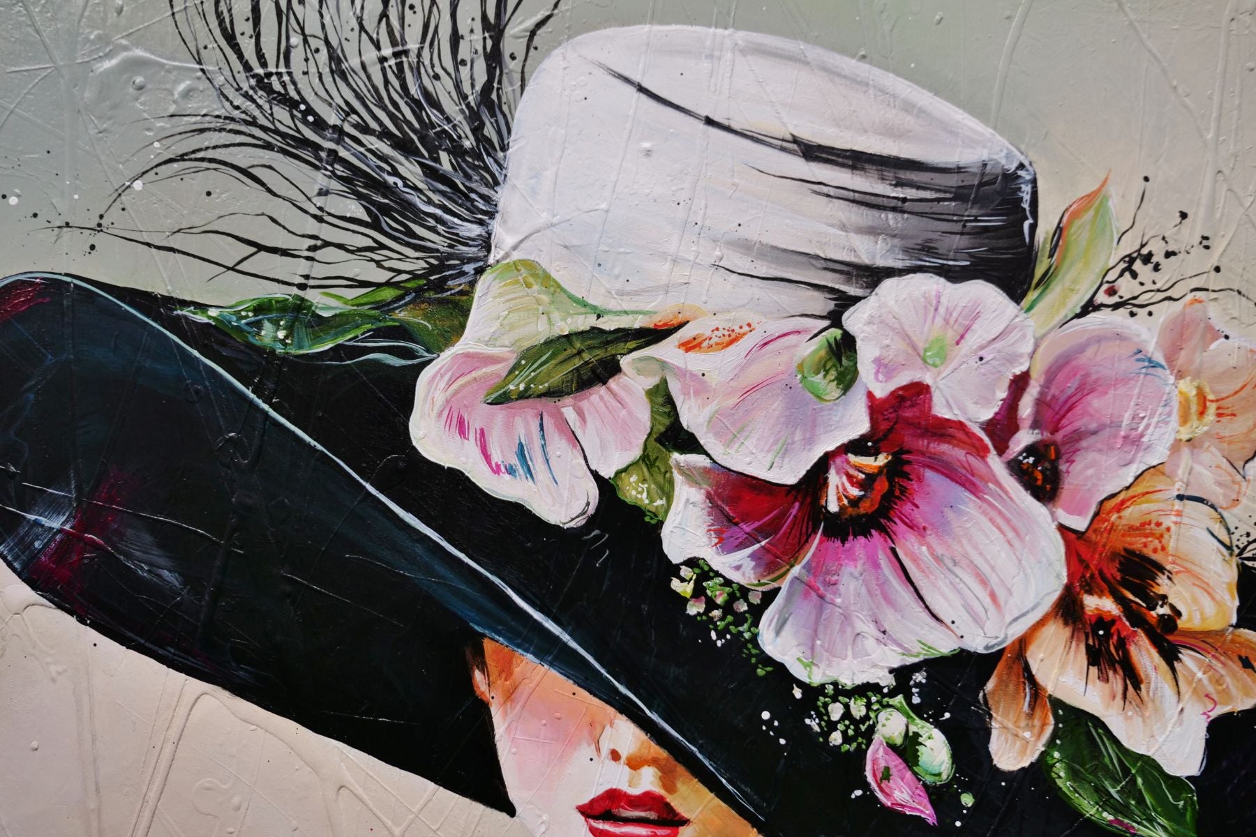 Margot 120cm x 100cm Flower Hat Abstract Elegance Textured Painting (SOLD)