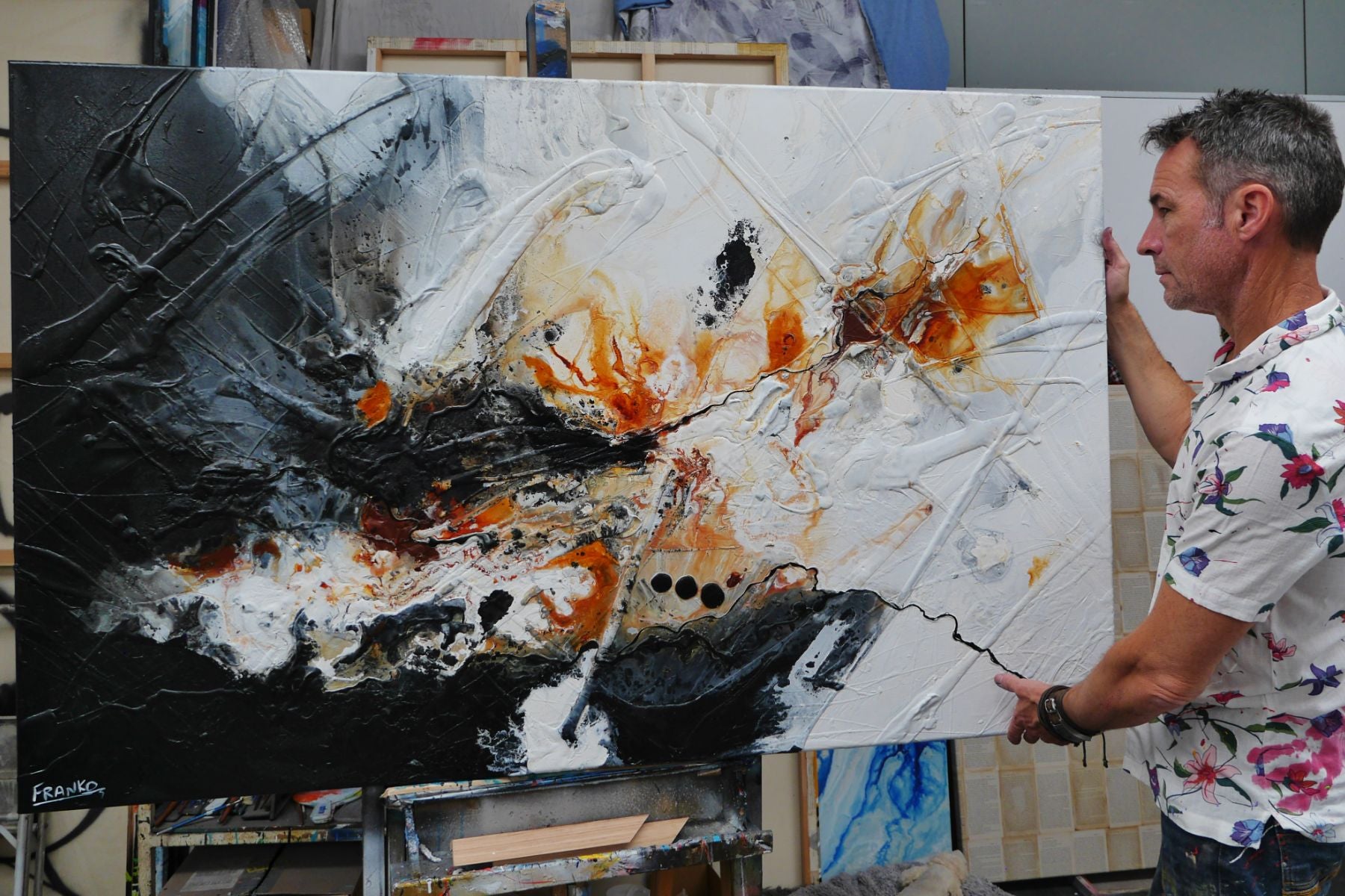 Rust and Slate 160cm x 100cm Rustic Textured Abstract Painting (SOLD)-Abstract-[Franko Artist]-[Gold Coast]-[Brisbane]-[Huge]-Franklin Art Studio