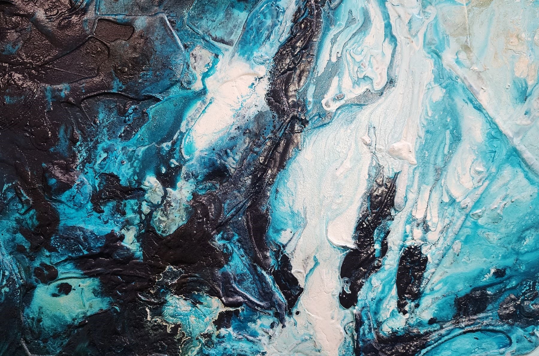 Southern Honey 190cm x 100cm Black Teal White Textured Abstract Painting (SOLD)