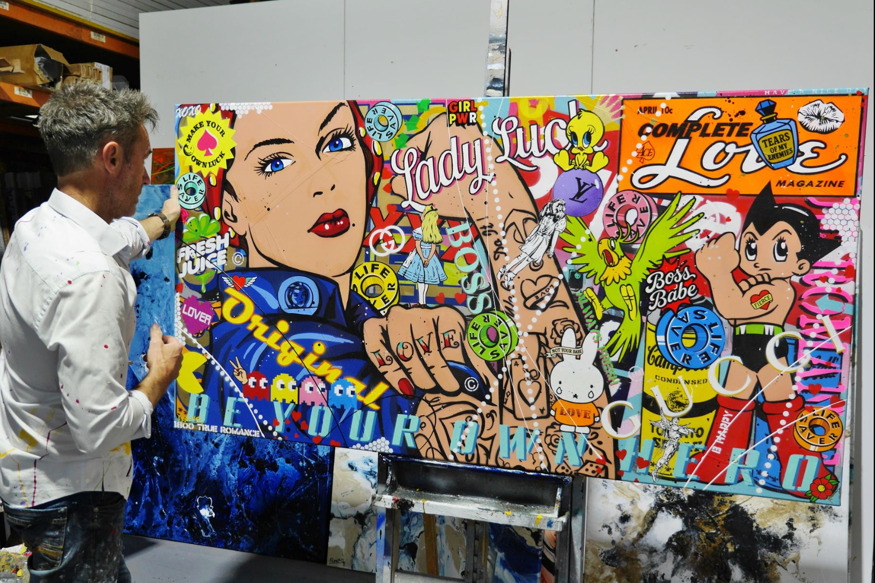 Rosie Power 190cm x 100cm Rosie the Riveter Textured Urban Pop Art Painting