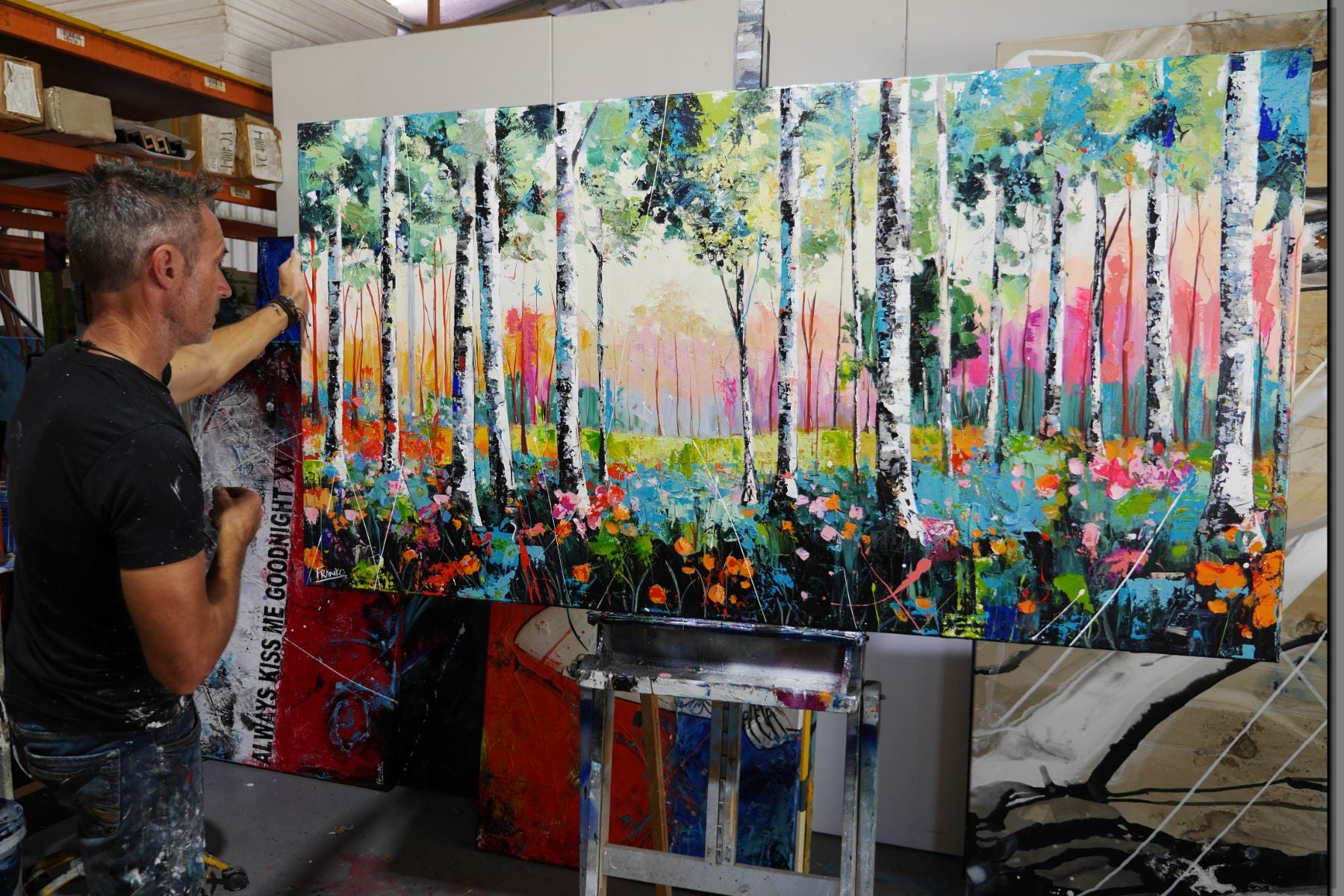 Silverwoods Forest 190cm x 100cm Framed Landscape Textured Abstract Painting (SOLD)