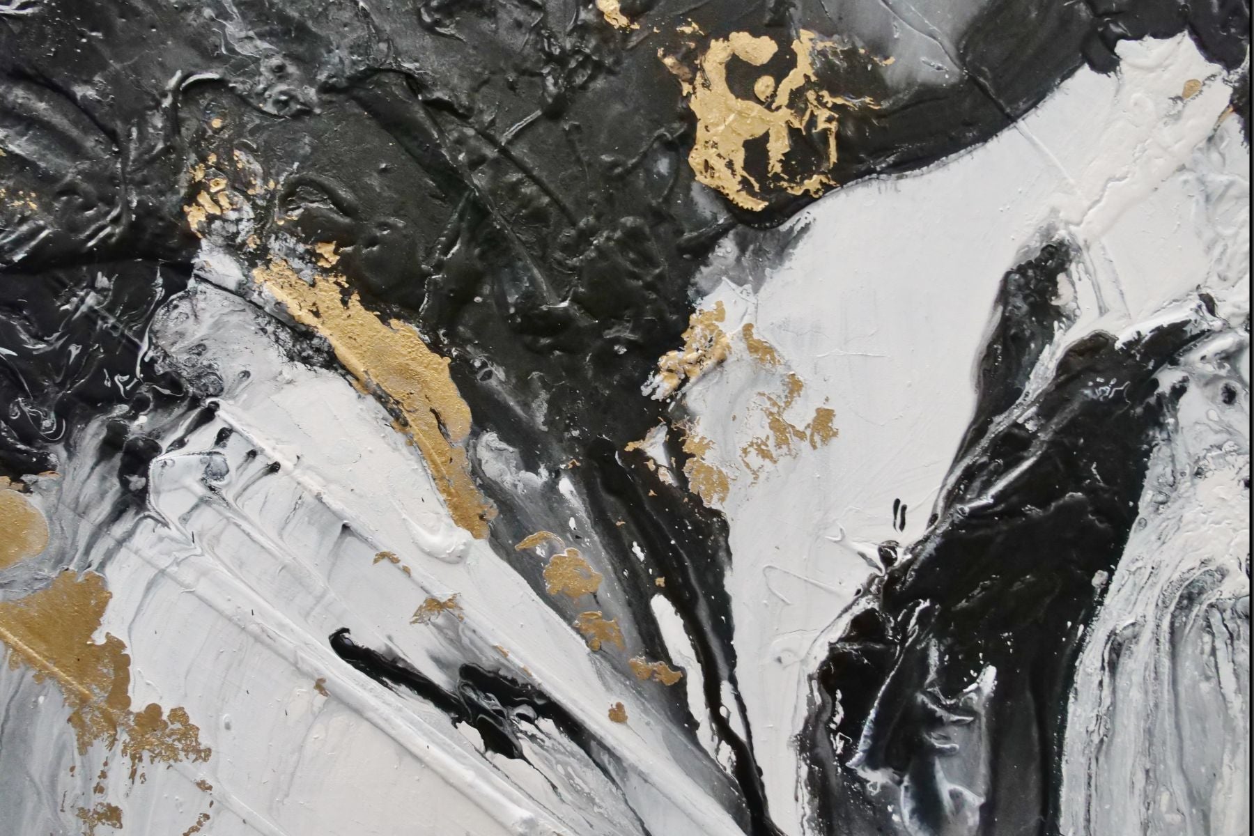 Gold Riches 240cm x 100cm Black Metallic Gold White Textured Abstract Painting