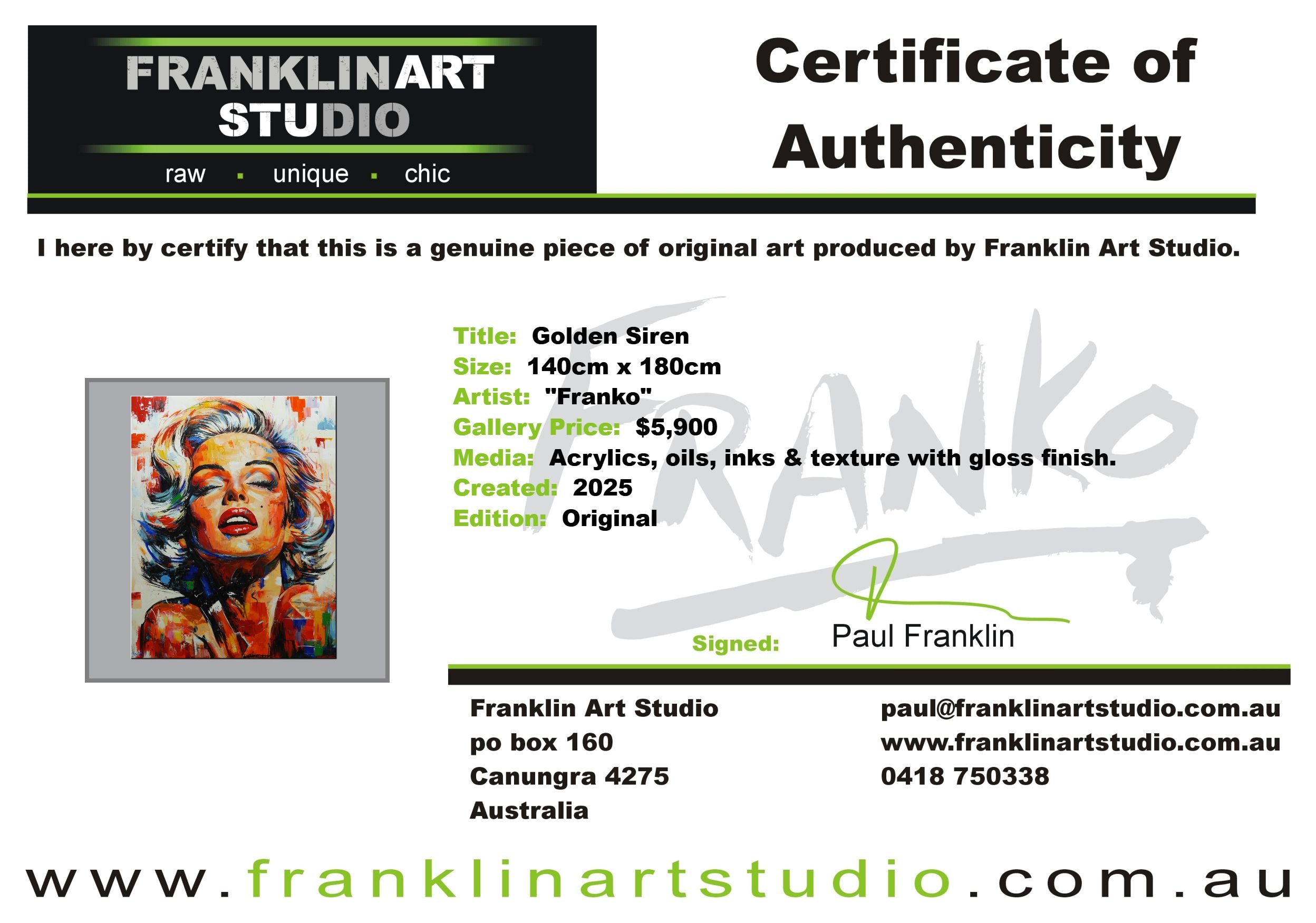 Golden Siren 140cm x 180cm FRAMED Marilyn Munroe Abstract Realism Textured Painting