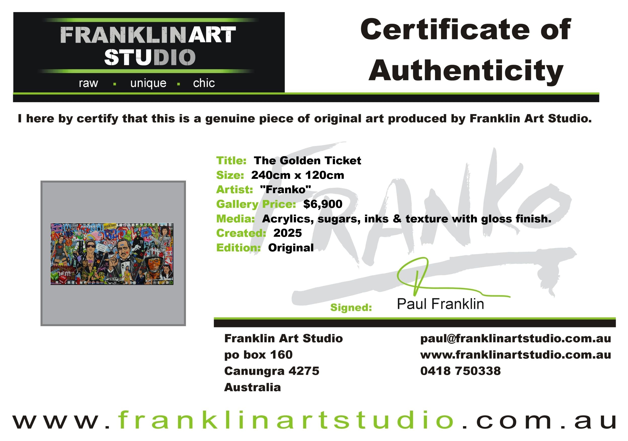 The Golden Ticket 240cm x 120cm Textured Urban Pop Art Painting