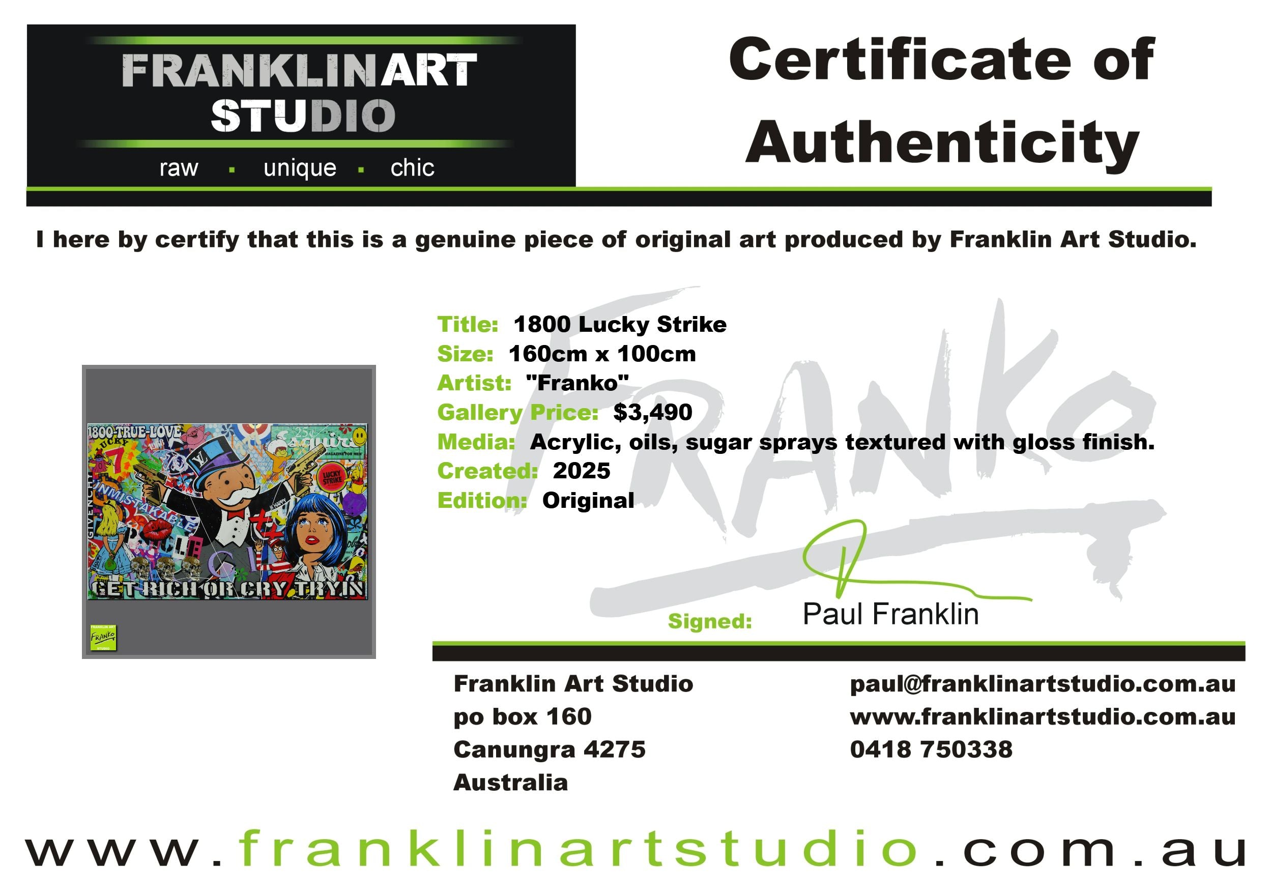 1800 Lucky Strike 160cm x 100cm Monopoly Man Textured Urban Pop Art Painting