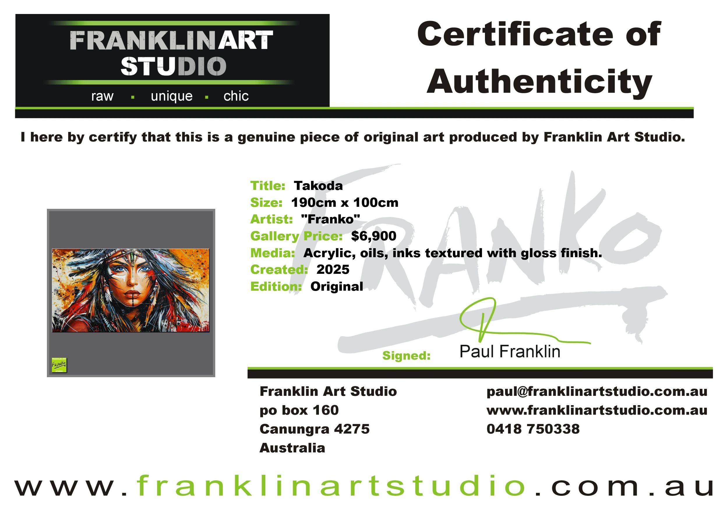 Takoda 190cm x 100cm FRAMED Warrioress Abstract Realism Textured Painting