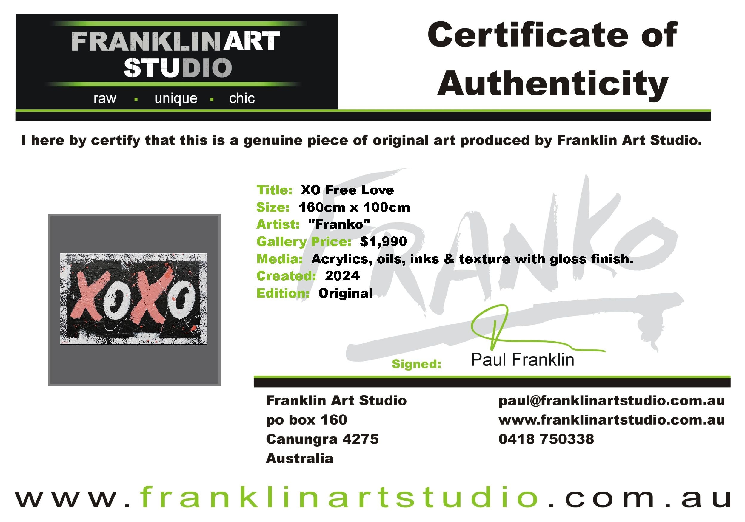 XO Free Love 160cm x 100cm Hugs and Kisses Textured Pop Art Painting (SOLD)