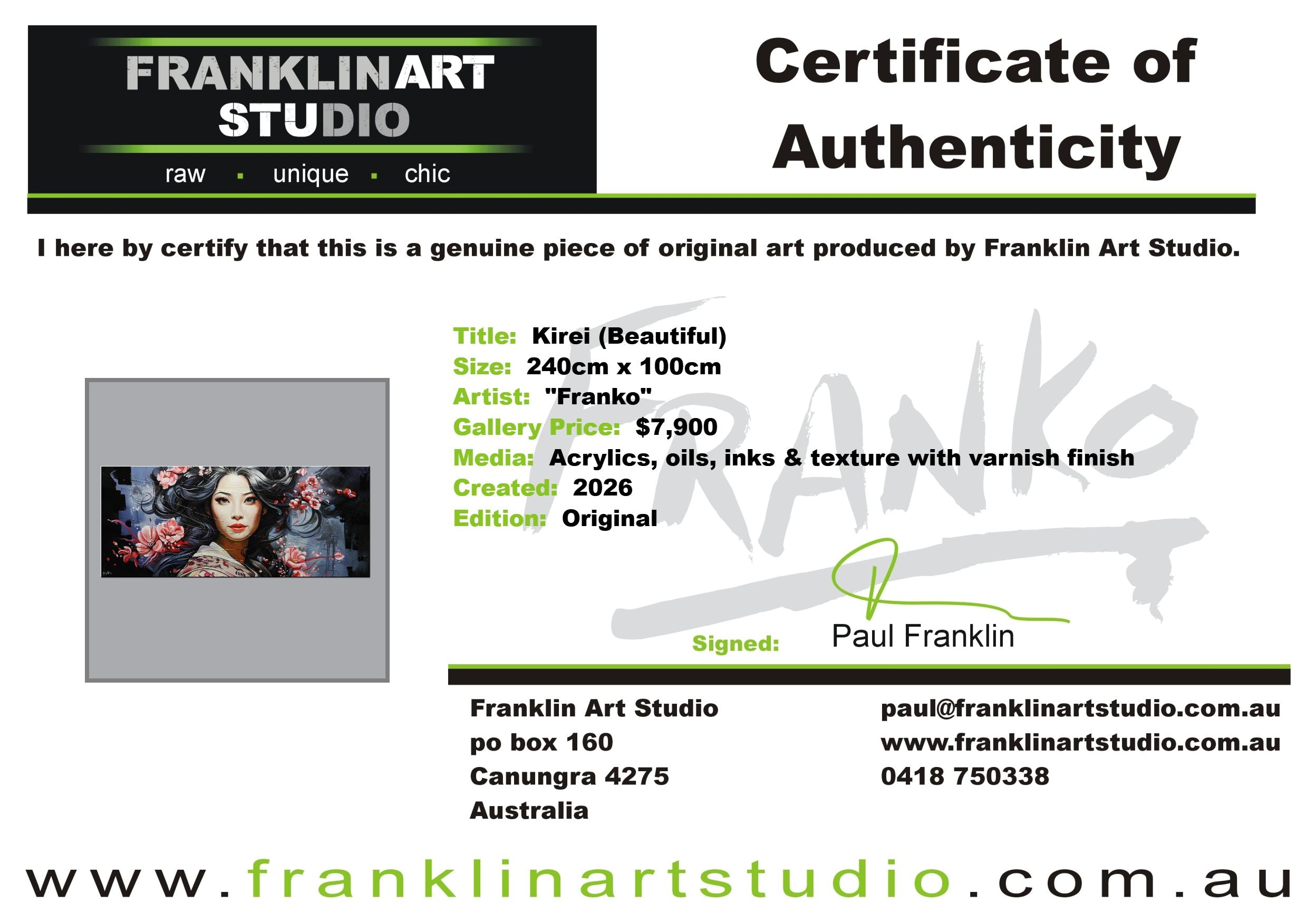 Kirei (Beautiful) 240cm x 100cm FRAME INC Geisha Abstract Realism Textured Painting