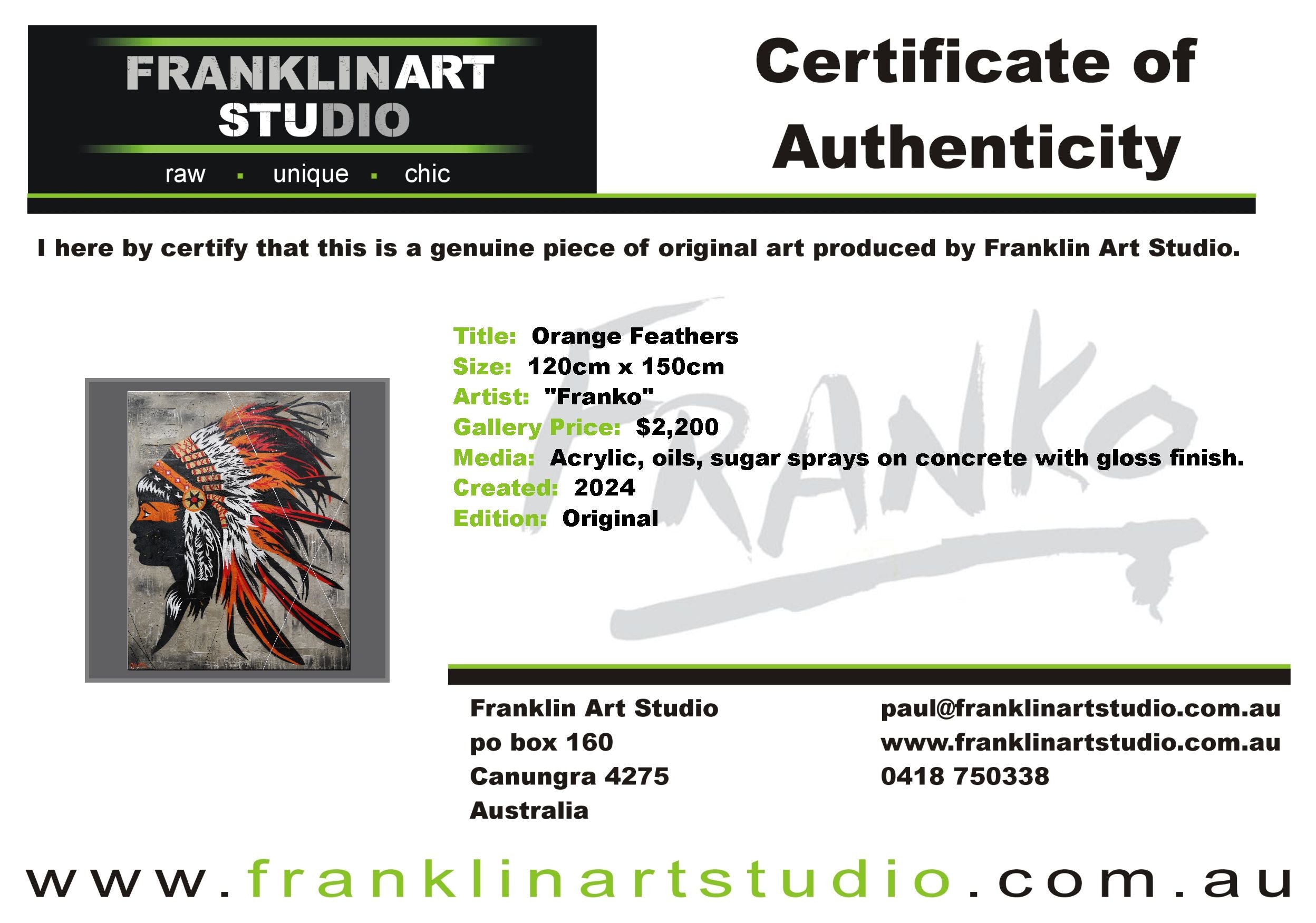 Orange Feathers 120cm x 150cm Indian Headdress Concrete Textured Urban Pop Art Painting
