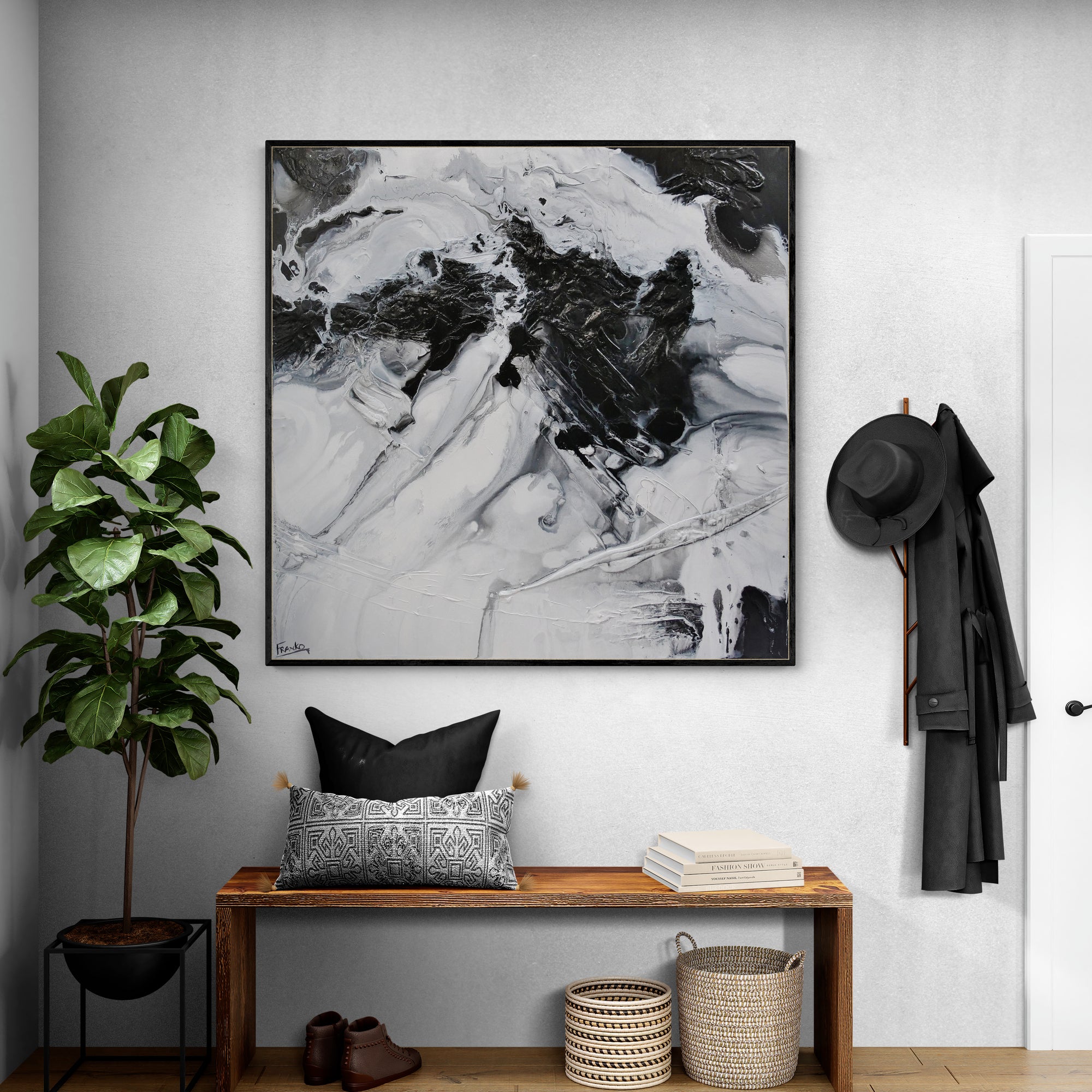 Atmosphere 120cm x 120cm Black White Textured Abstract Painting