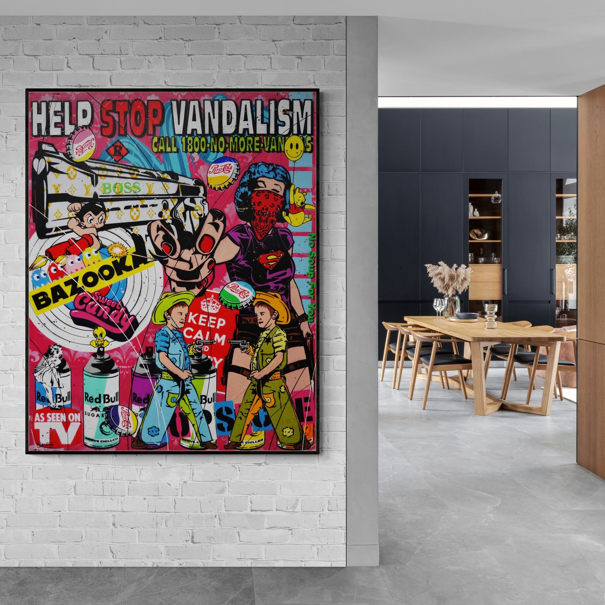 Stick em' up 120cm x 150cm Graffiti Textured Urban Pop Art Painting-Urban Pop Art-Franko-[huge]-[Australian]-[best Selling]-Franklin Art Studio