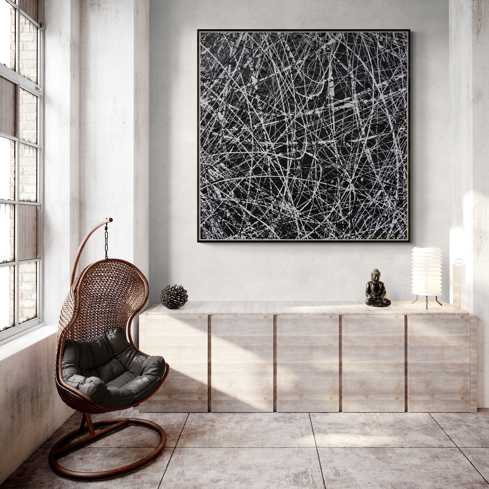 Brainiac 120cm x 120cm Black White Textured Abstract Painting (SOLD)-Abstract-[Franko Artist]-[Cheryl]-[Wendy]-[Gabriela]-Franklin Art Studio