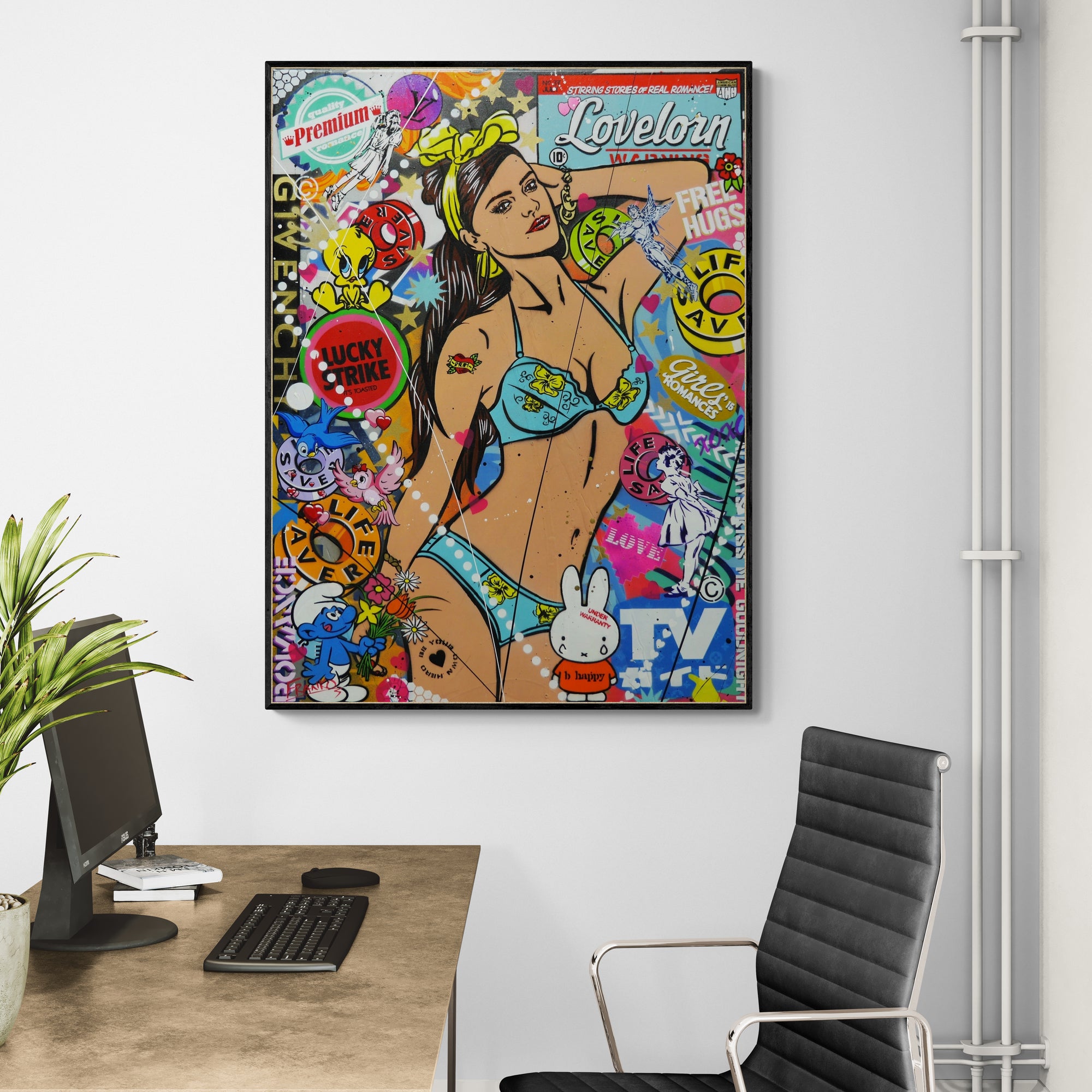 Bikini Clad 75cm x 100cm Textured Urban Pop Art Painting-Urban Pop Art-[Franko_Artist]-[Australian_artist]-[Gold_Coast]-[Brisbane]-[modern]-[contemporary]-[original]-[Large_artwork]-[The_Block]-[Dream_Homes]-[ideas]-[Grand_Designs]-[Art_Lover]-Franklin Art Studio