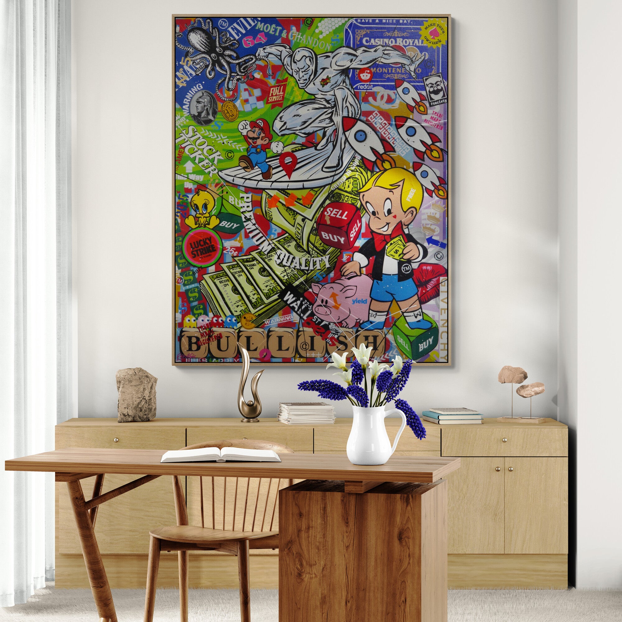 The Money Wave 120cm x 150cm Monopoly Man Textured Urban Pop Art Painting-Urban Pop Art-[Franko Artist]-[The Block]-[Dream Homes]-[ideas]-Franklin Art Studio