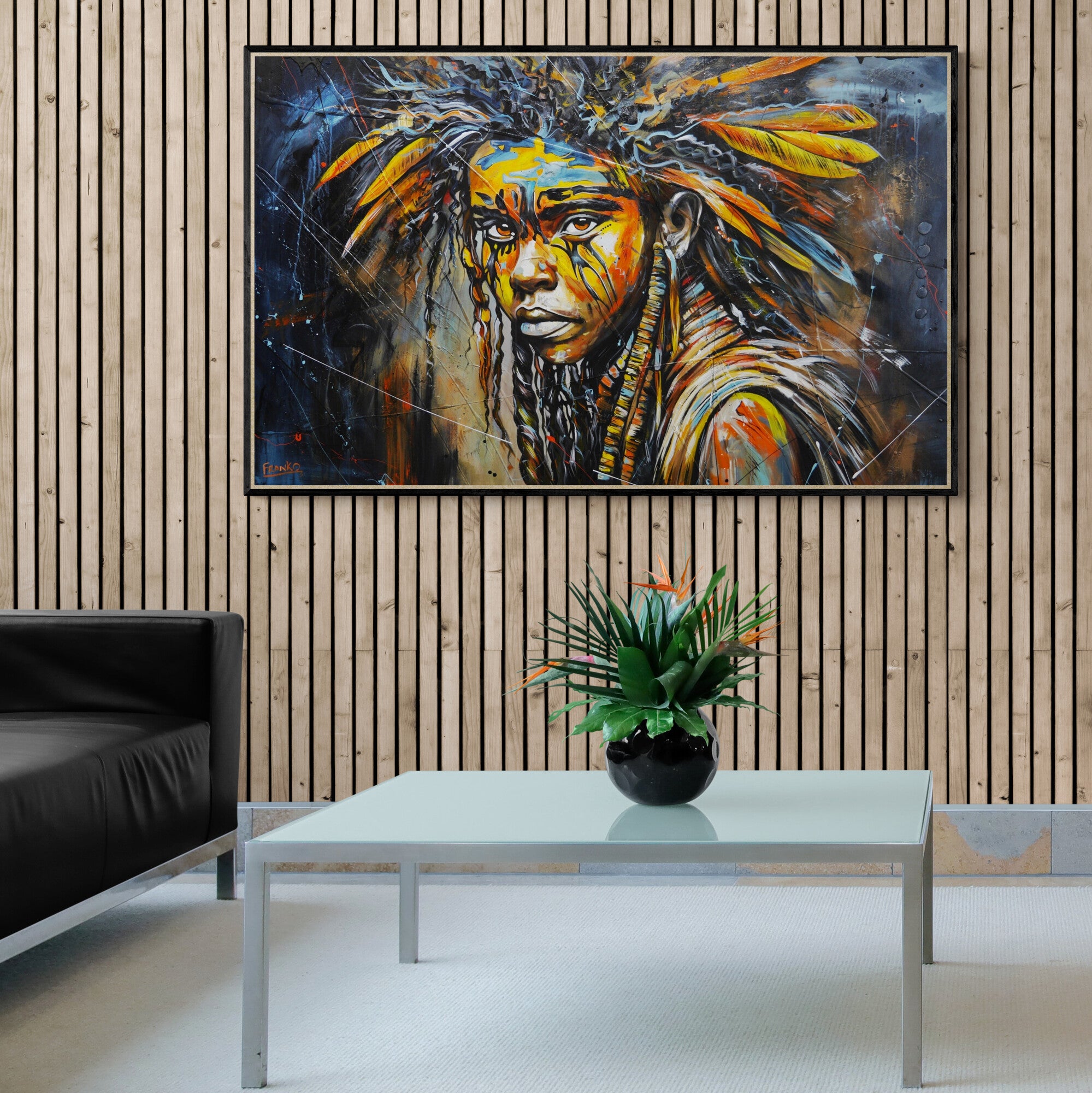 Warrior Blu 160cm x 100cm FRAMED Warrior Boy Abstract Realism Textured Painting