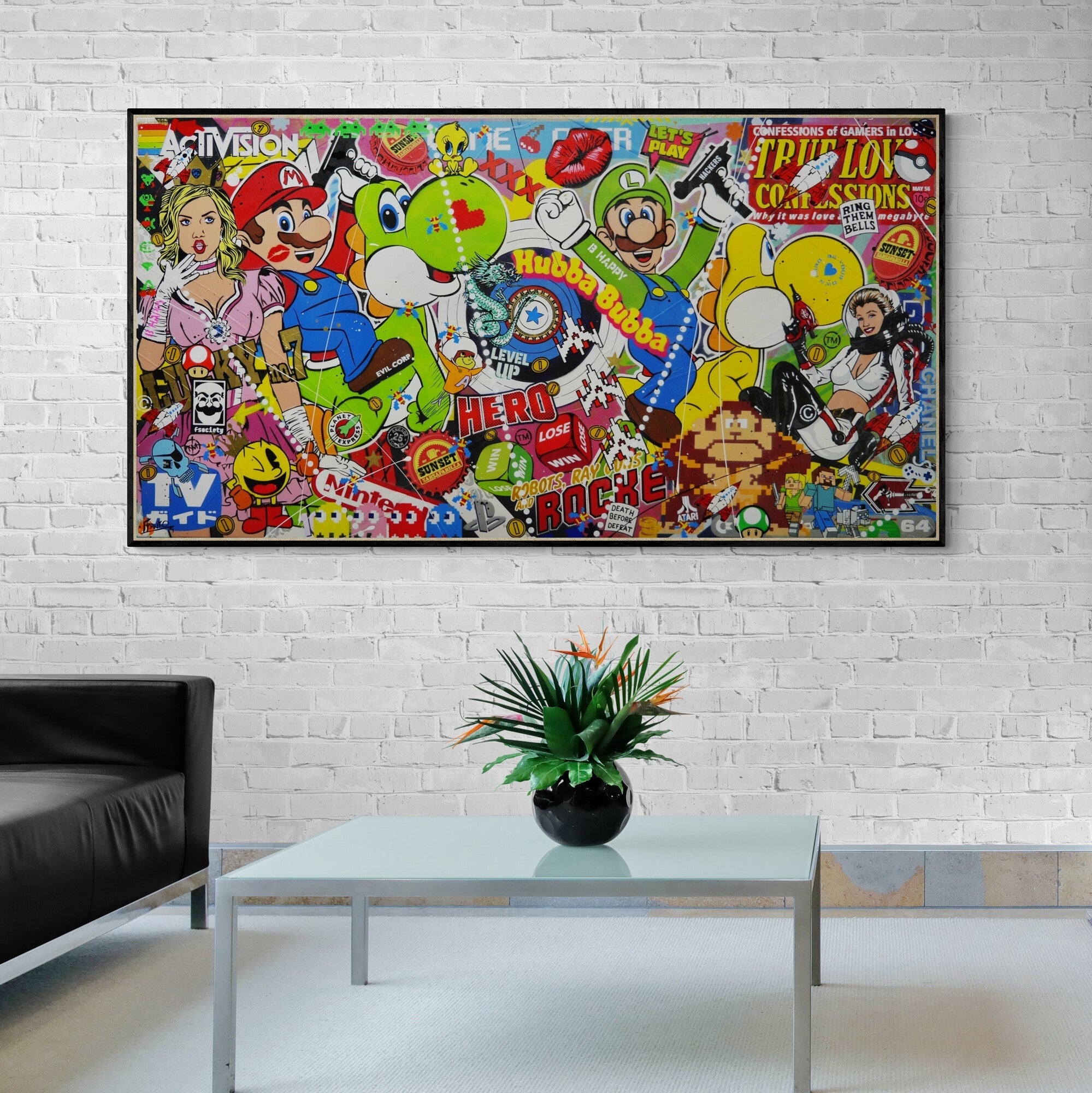 Level Up 190cm x 100cm Mario Brothers Textured Urban Pop Art Painting-Urban Pop Art-[Franko_Artist]-[Australian_artist]-[Gold_Coast]-[Brisbane]-[modern]-[contemporary]-[original]-[Large_artwork]-[The_Block]-[Dream_Homes]-[ideas]-[Grand_Designs]-[Art_Lover]-Franklin Art Studio