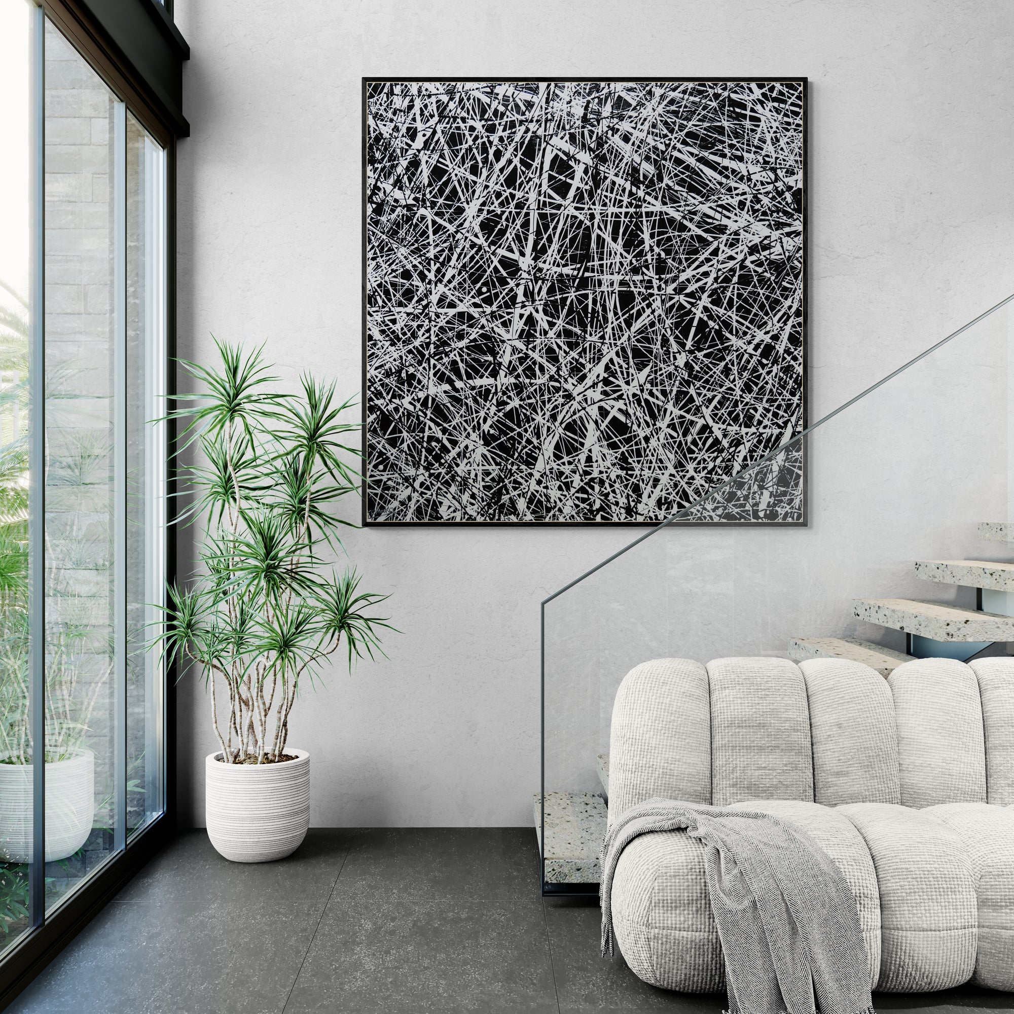 Frazzled 150cm x 150cm Black and White Textured Abstract Painting-Abstract-[Franko_Artist]-[Australian_artist]-[Gold_Coast]-[Brisbane]-[modern]-[contemporary]-[original]-[Large_artwork]-[The_Block]-[Dream_Homes]-[ideas]-[Grand_Designs]-[Art_Lover]-Franklin Art Studio