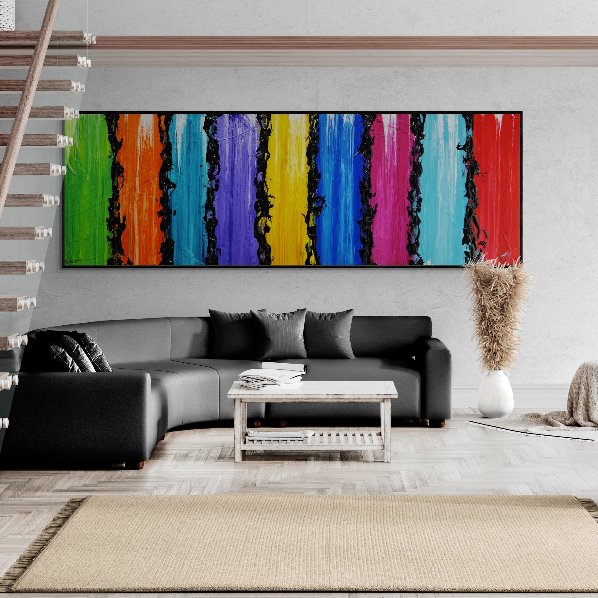 Colour Risque 295cm x 100cm Colourful Textured Abstract Painting