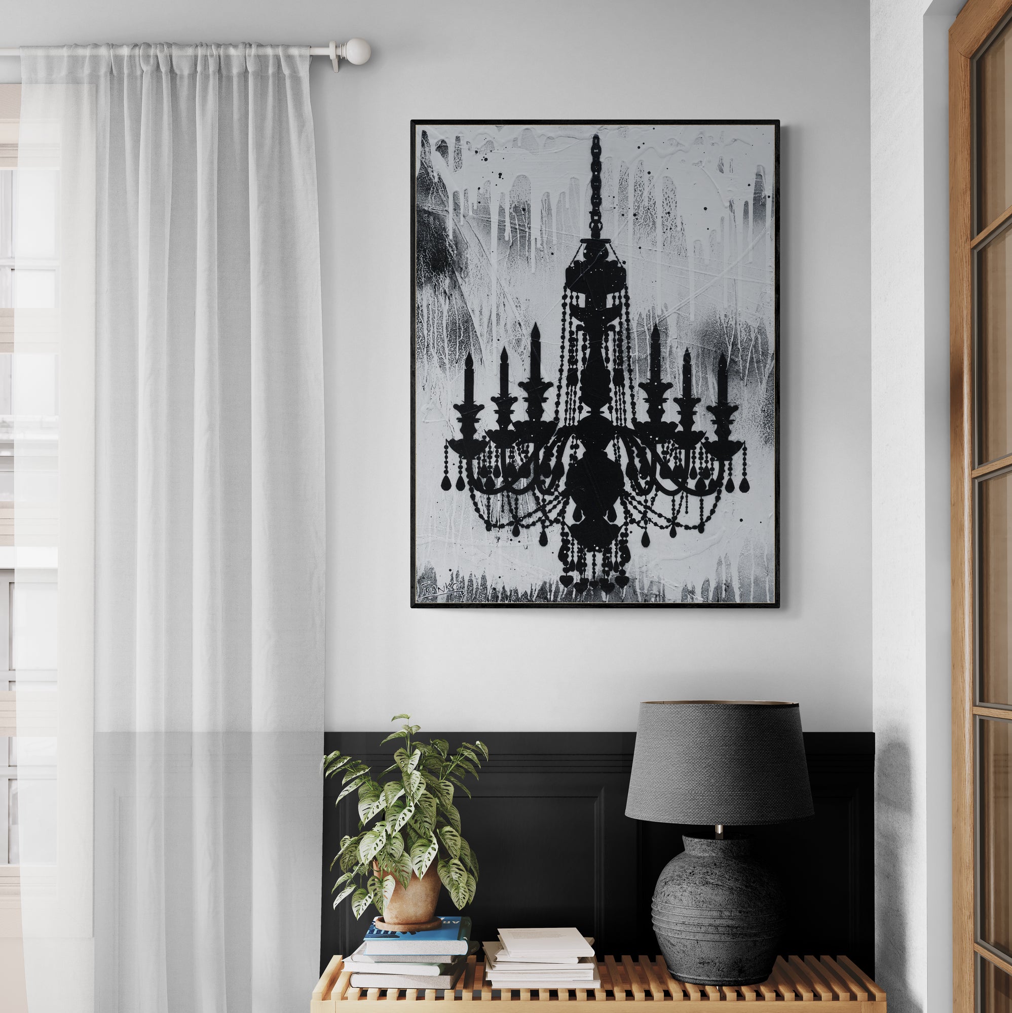 Blaq Glass 75cm x 100cm Chandelier Textured Urban Pop Art Painting
