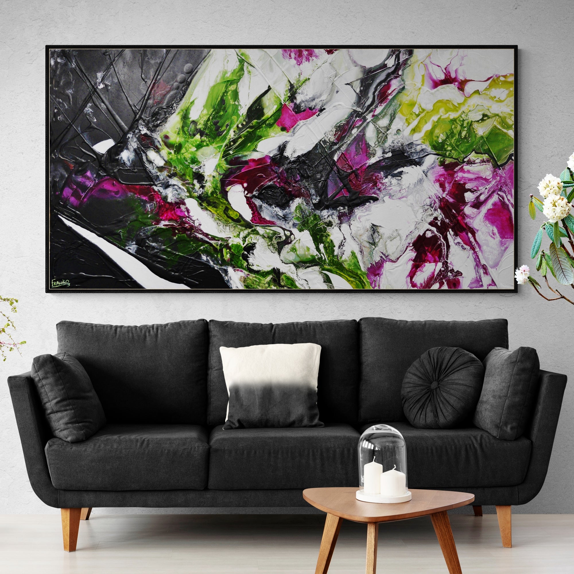 Violet and Olive 190cm x 100cm Textured Abstract Painting (SOLD)