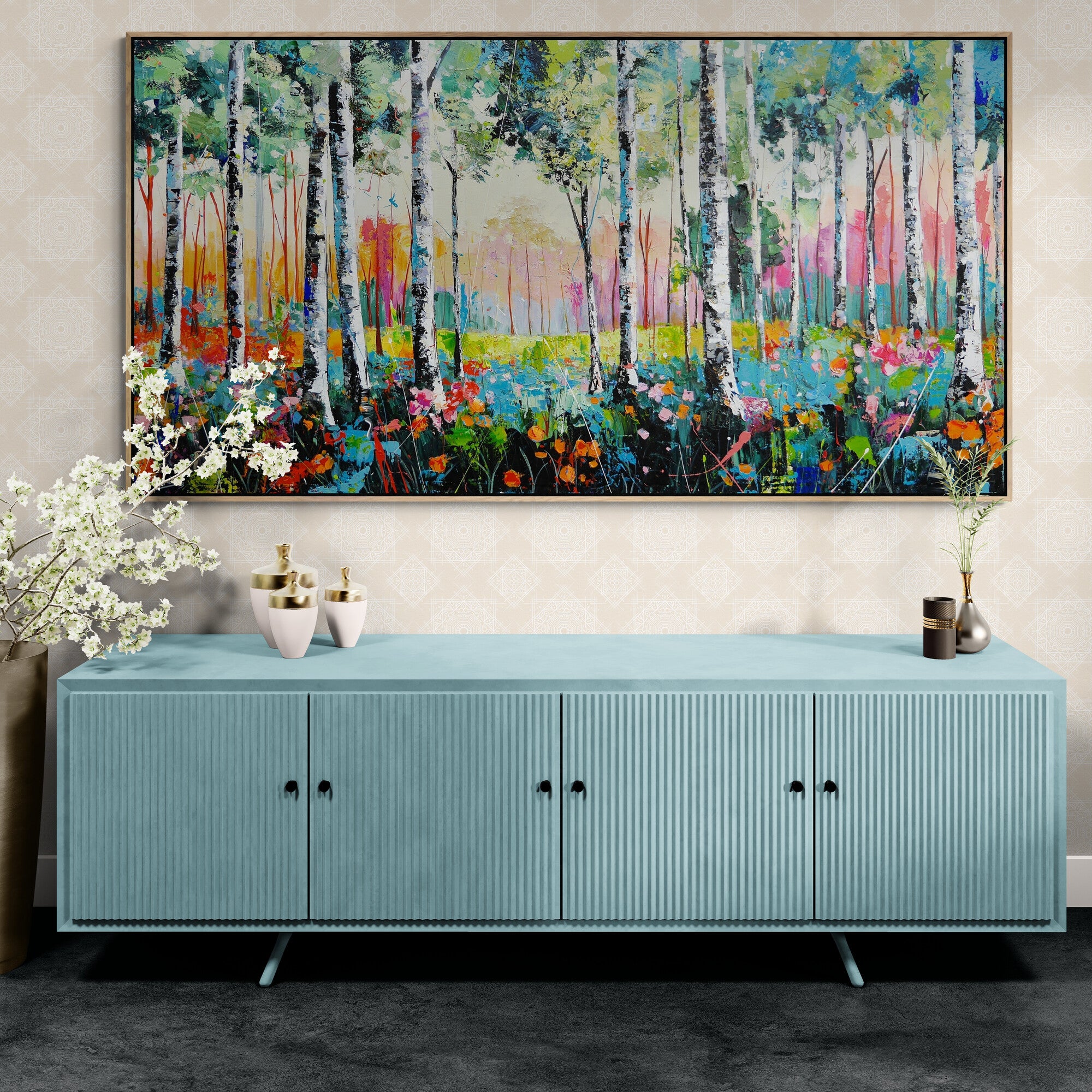 Silverwoods Forest 190cm x 100cm Framed Landscape Textured Abstract Painting (SOLD)