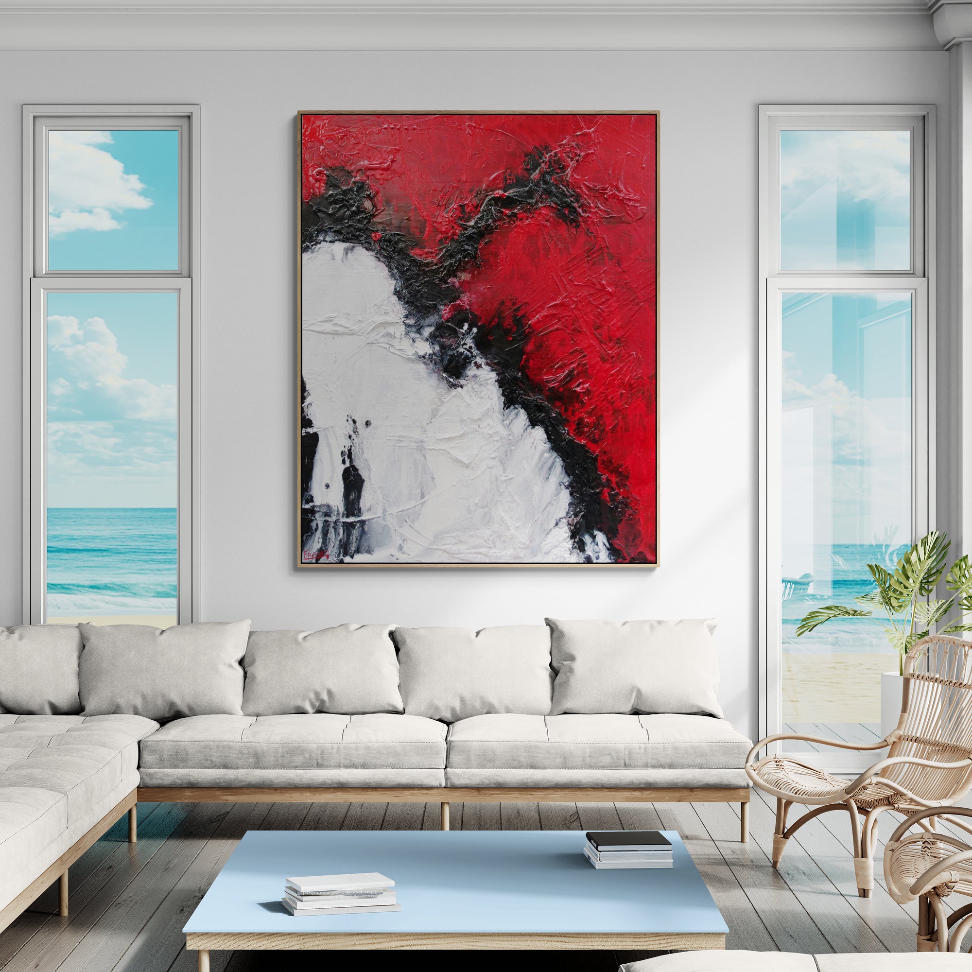 Scarlett Chemistry 120cm x 150cm Black White Red Textured Abstract Painting