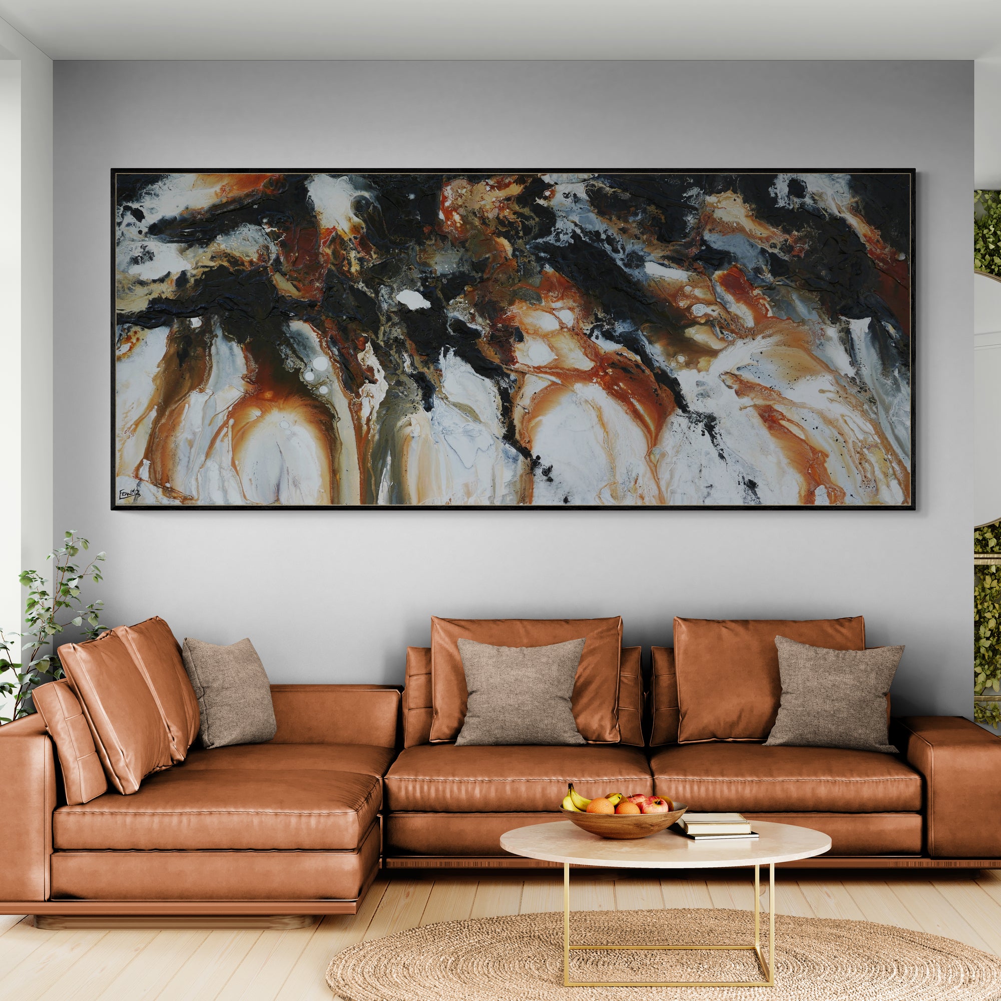 update alt-text with template Rustic Devotion 240cm x 100cm White Rust Black Textured Abstract Painting-Abstract-[Franko_Artist]-[The_Block]-[Dream_Homes]-[ideas]- [Grand_Designs]-Franklin Art Studio