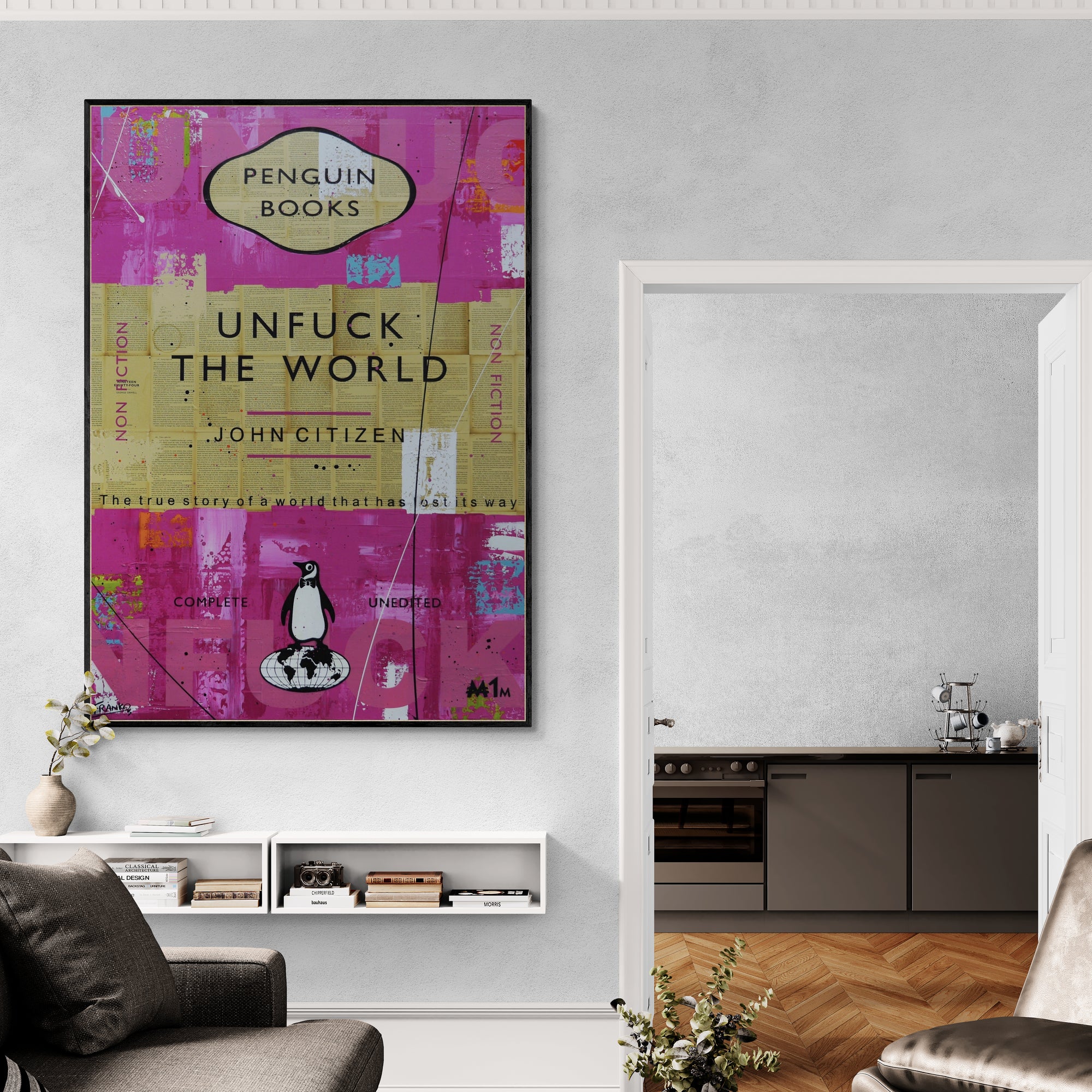 Your World 140cm x 100cm Urban Pop Book Club Painting-book club-[Franko_Artist]-[Australian_artist]-[Gold_Coast]-[Brisbane]-[modern]-[contemporary]-[original]-[Large_artwork]-[The_Block]-[Dream_Homes]-[ideas]-[Grand_Designs]-[Art_Lover]-Franklin Art Studio
