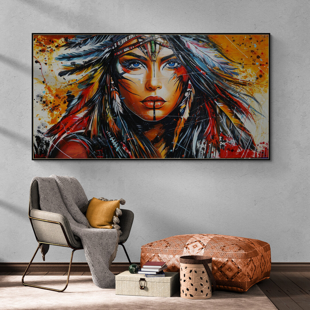 Takoda 190cm x 100cm FRAMED Warrioress Abstract Realism Textured Painting