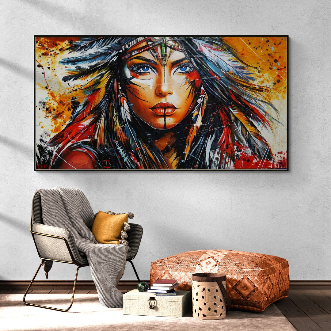 Takoda 190cm x 100cm FRAMED Warrioress Abstract Realism Textured Painting