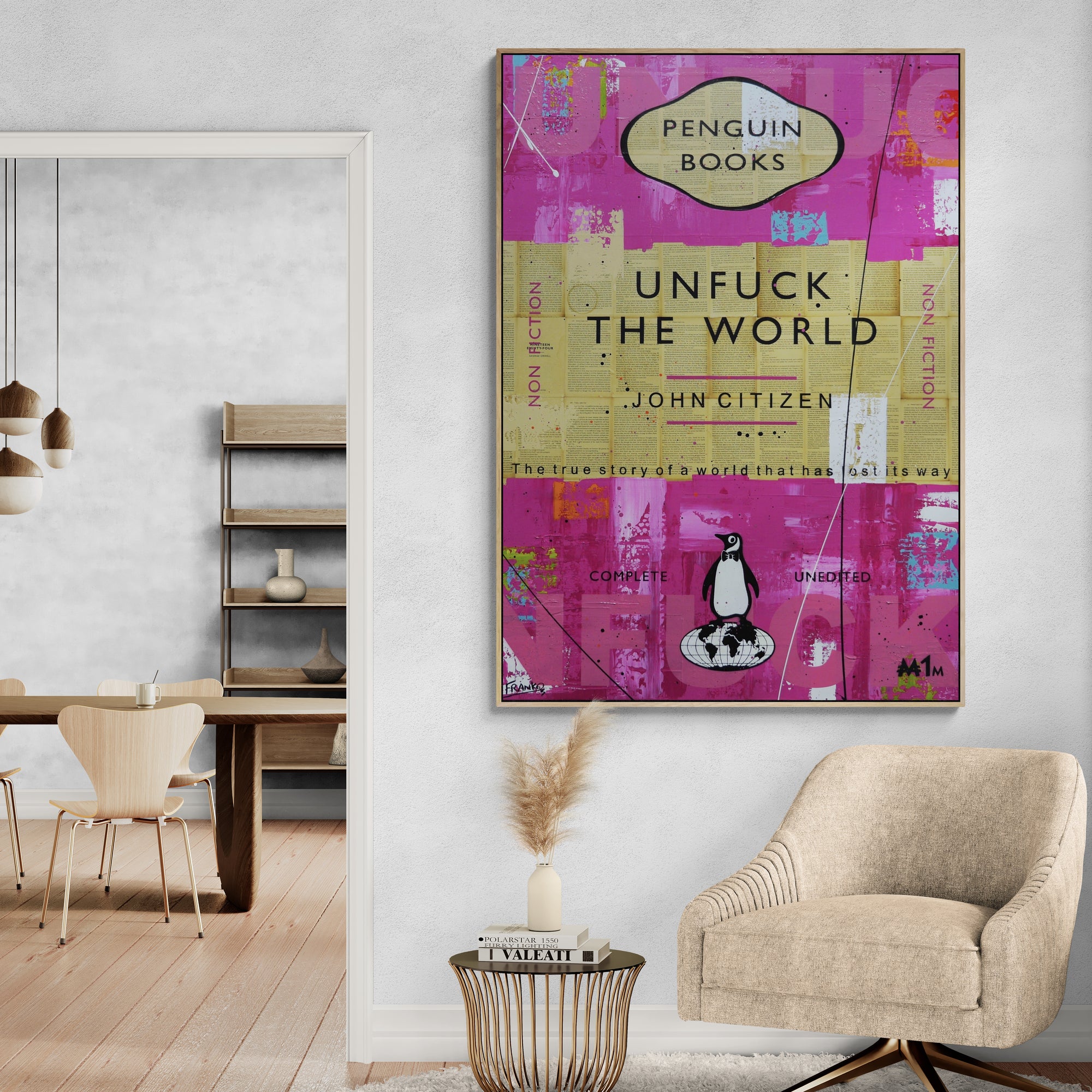 update alt-text with template Your World 140cm x 100cm Urban Pop Book Club Painting-book club-[Franko_Artist]-[The_Block]-[Dream_Homes]-[ideas]- [Grand_Designs]-Franklin Art Studio