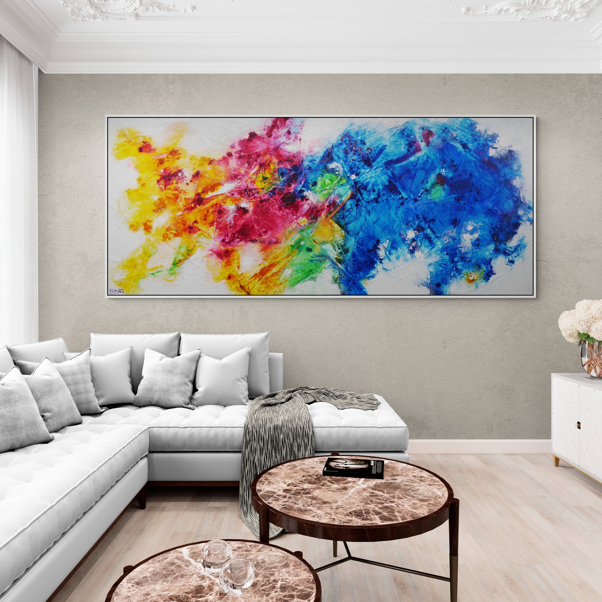 Colour Torque 240cm x 100cm Colourful Textured Abstract Painting-Abstract-[Franko Artist]-[The Block]-[Dream Homes]-[ideas]-Franklin Art Studio
