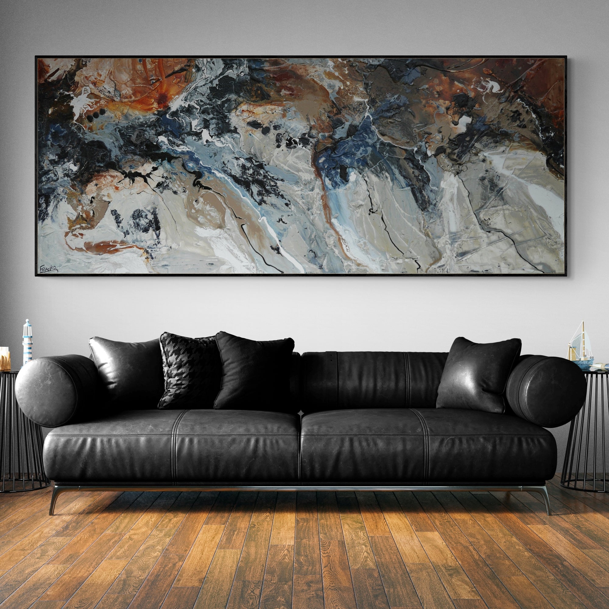 Rusted Denim 240cm x 100cm Textured Abstract Painting
