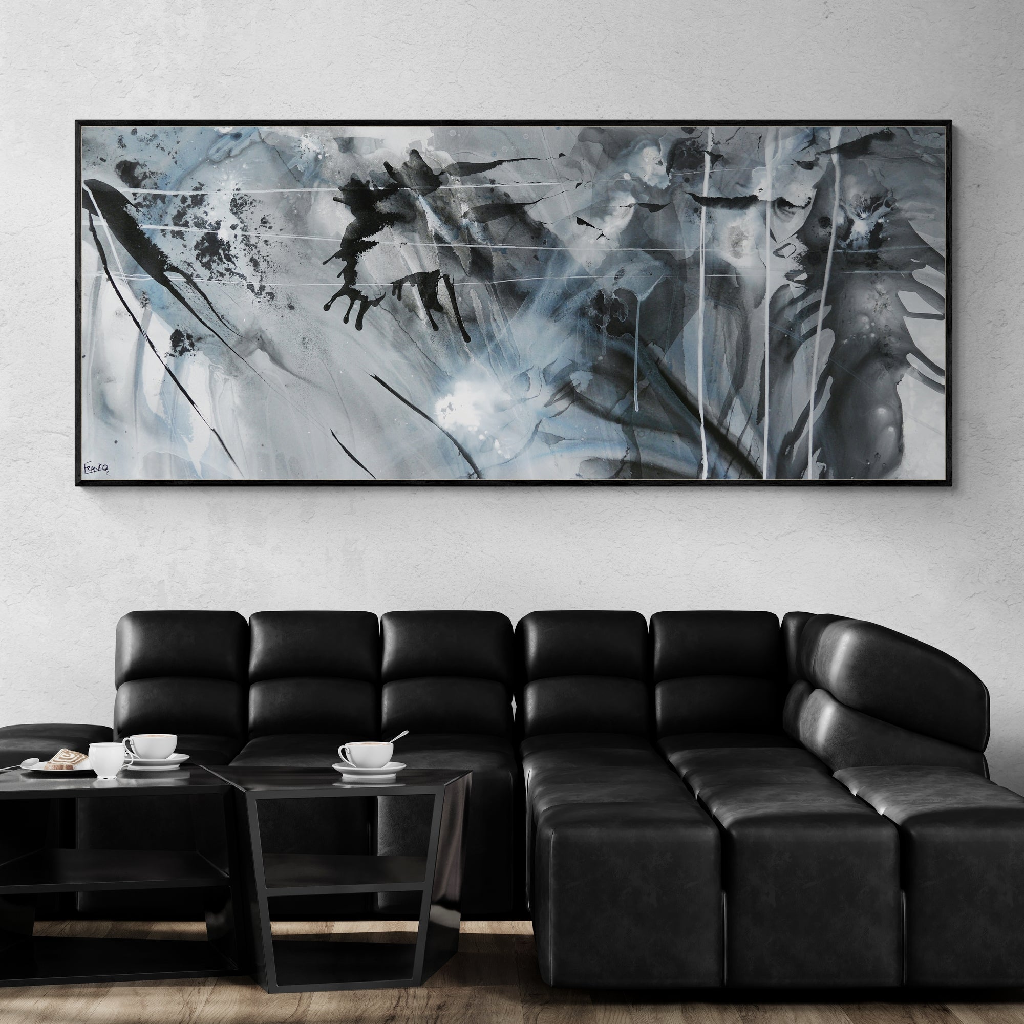 Refined 777 240cm x 100cm Greyscale Blended Ink Abstract Painting (SOLD)