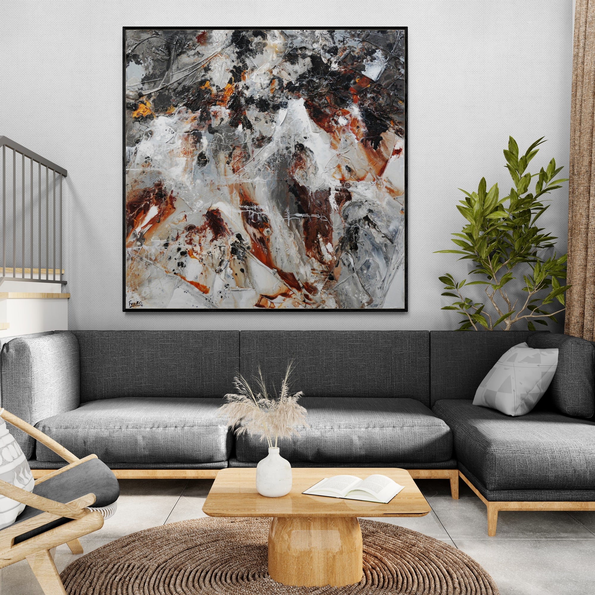 Nara Oxide 150cm x 150cm Rustic Textured Abstract Painting-Abstract-[Franko Artist]-[The Block]-[Dream Homes]-[ideas]-Franklin Art Studio