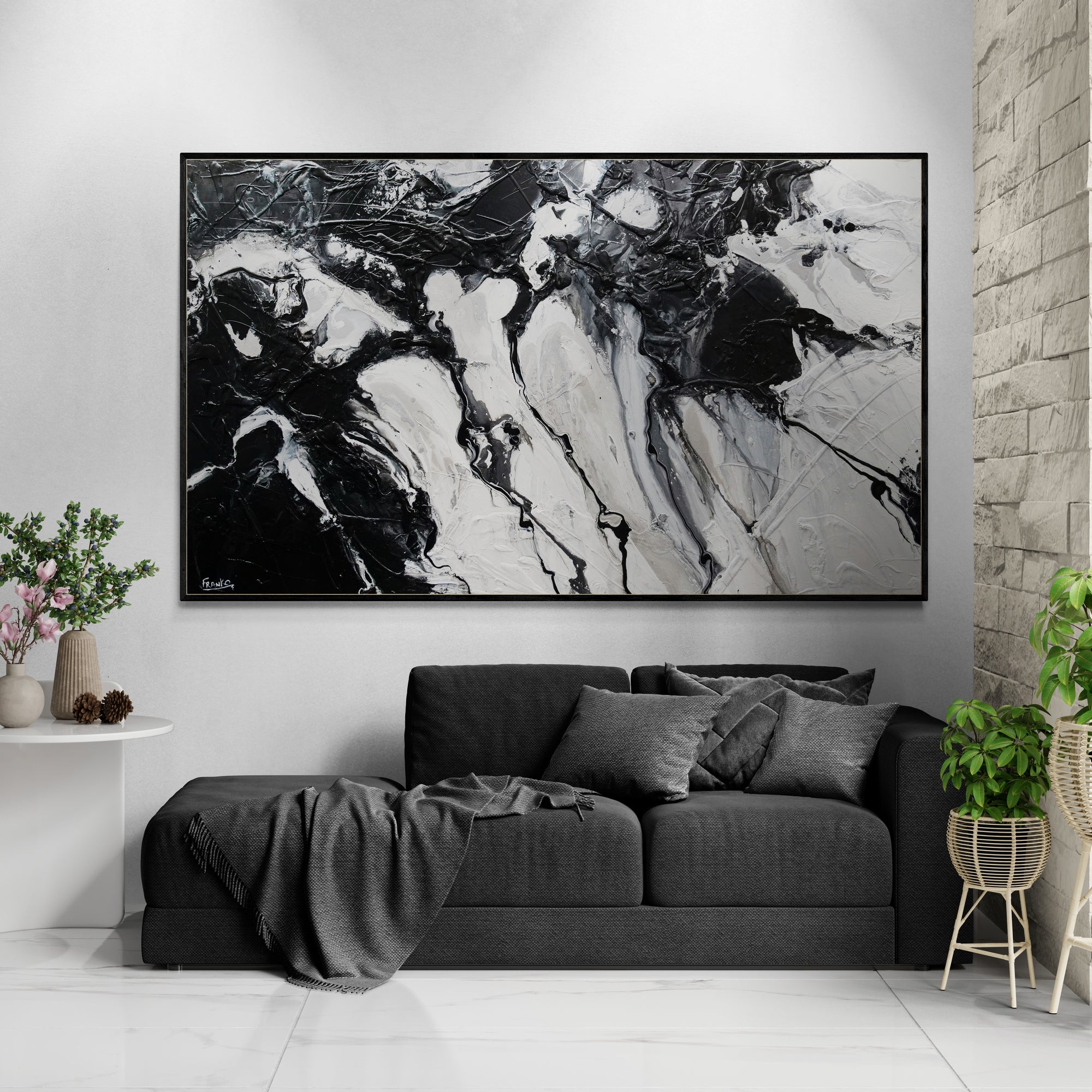 Silver Pearl 200cm x 120cm Silver Black Textured Abstract Painting-Abstract-Franko-[huge]-[Australian]-[best Selling]-Franklin Art Studio
