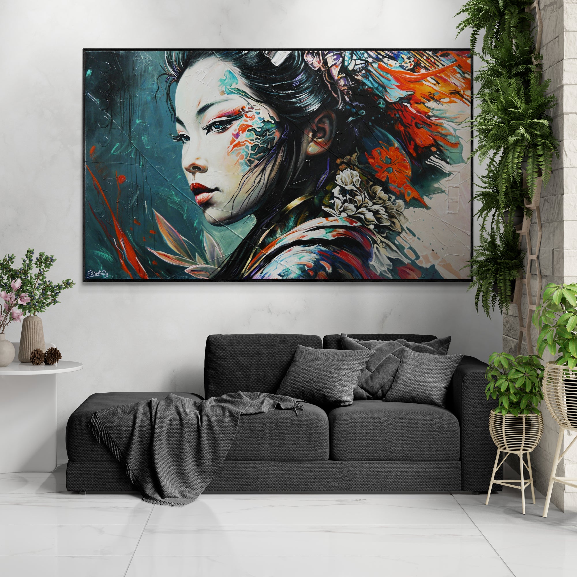 Amane 200cm x 120cm  FRAMED IN OAK Warrior Abstract Realism Art Acrylic Textured Glossed (SOLD)