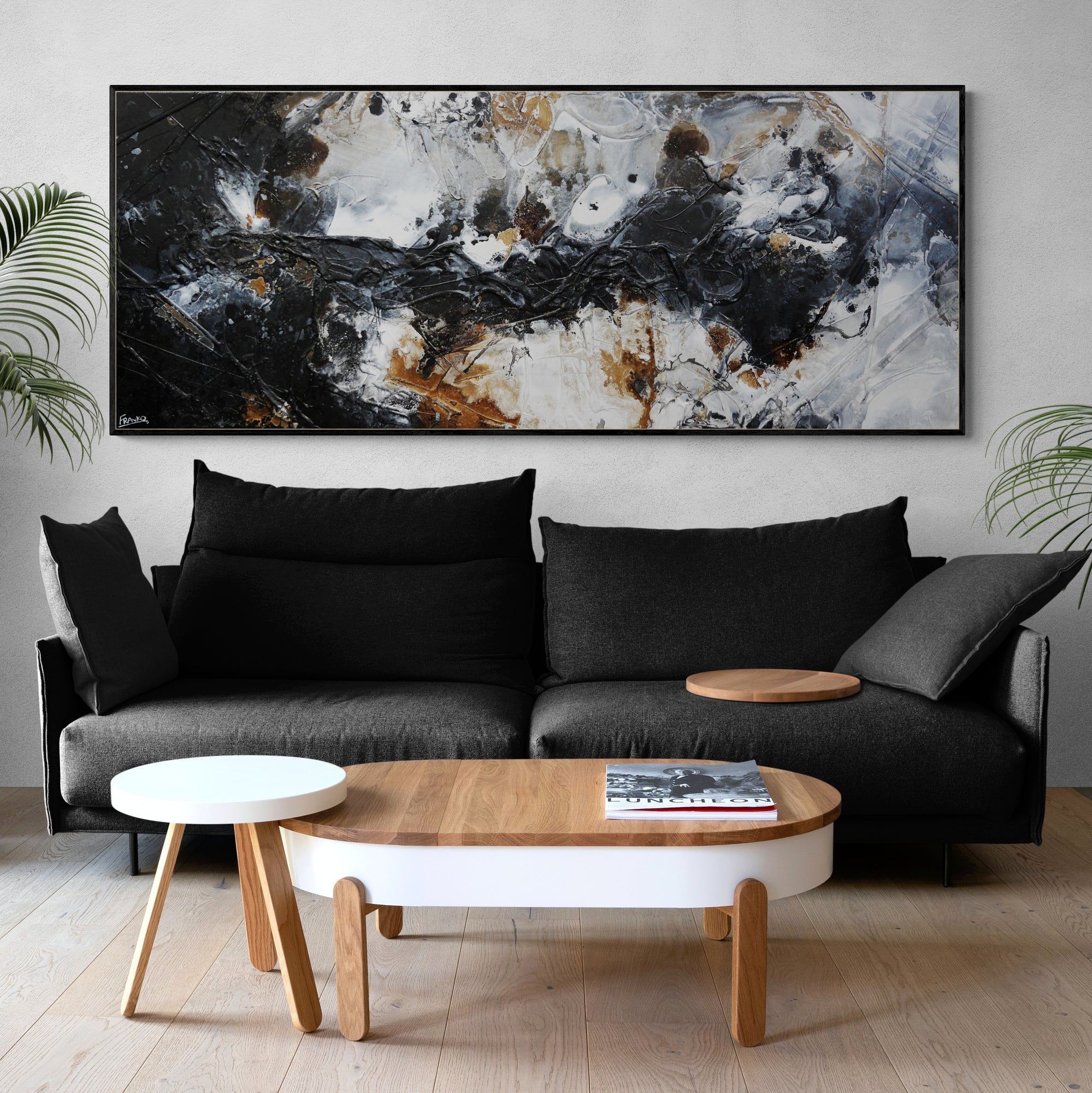 Charcoal and Ice 200cm x 80cm Textured Abstract Painting (SOLD)-Abstract-Franko-[huge]-[Australian]-[best Selling]-Franklin Art Studio