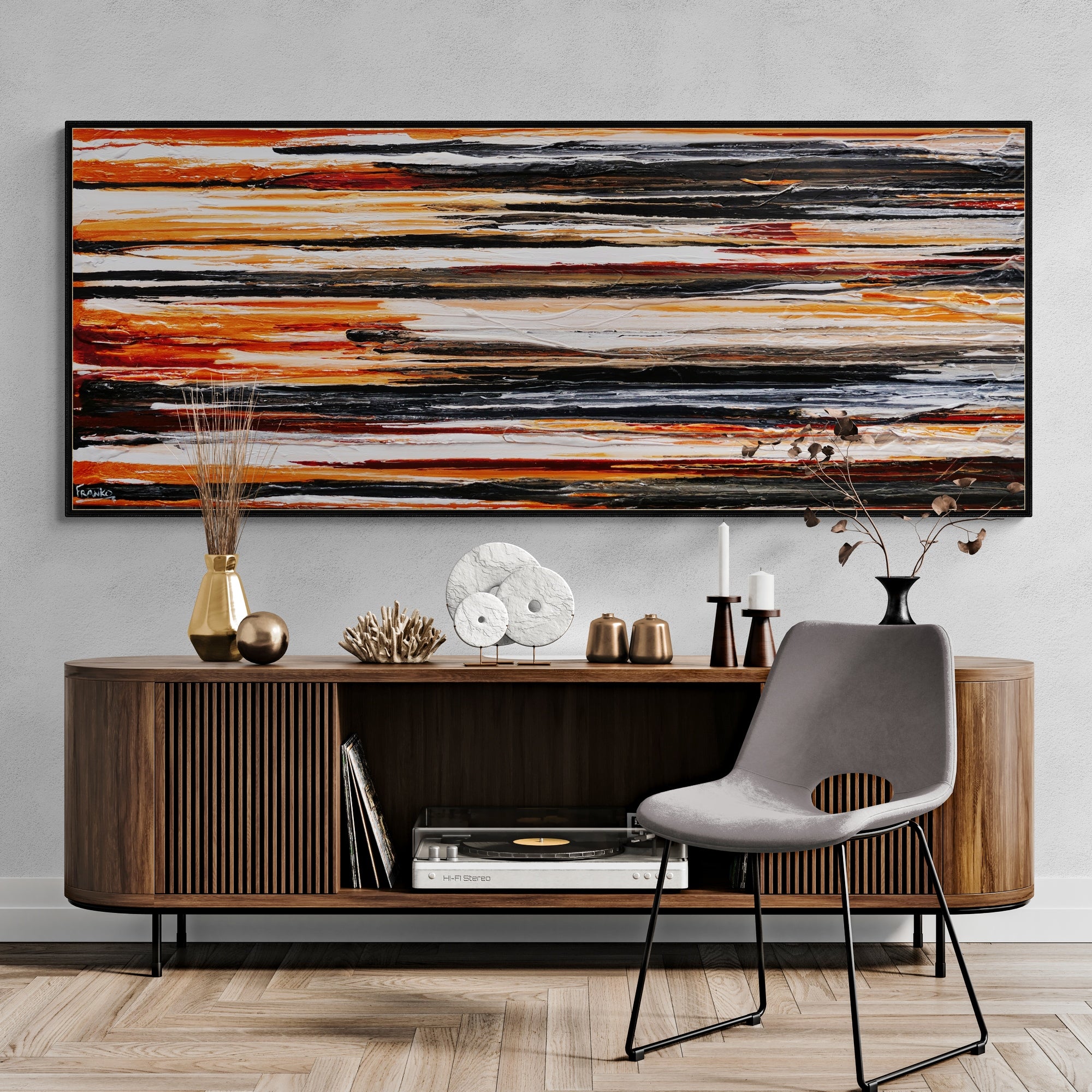 Rusted Landscape 200cm x 80cm Black White Brown Textured Abstract Painting (SOLD)