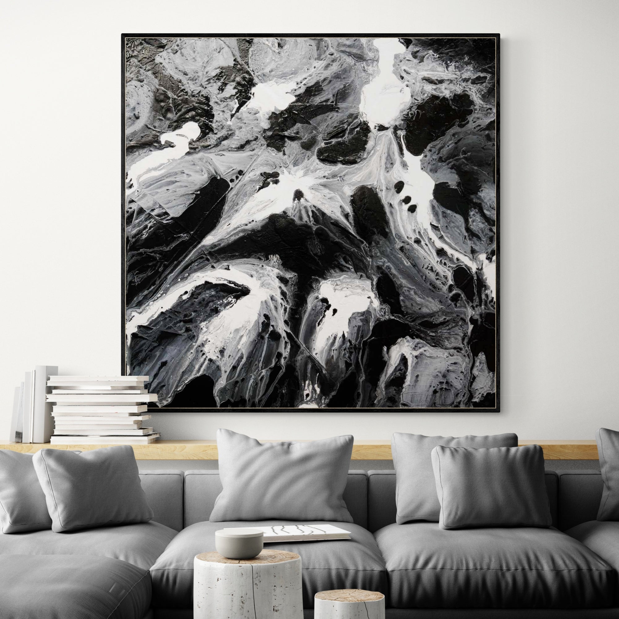 Ravishing Slate 130cm x 130cm Black Grey White Textured Abstract Painting