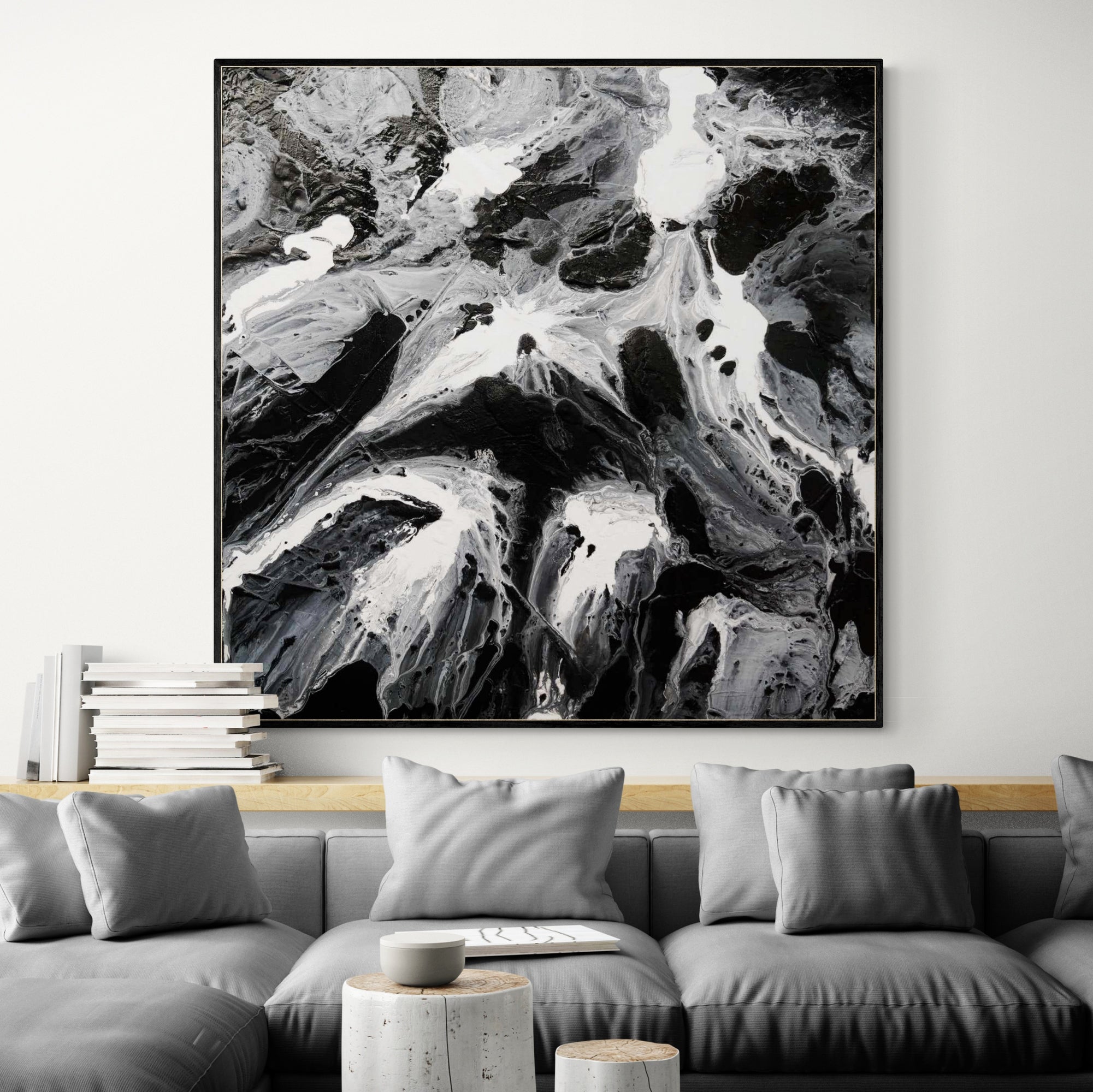 Ravishing Slate 130cm x 130cm Black Grey White Textured Abstract Painting-Abstract-Franko-[huge]-[Australian]-[best Selling]-Franklin Art Studio