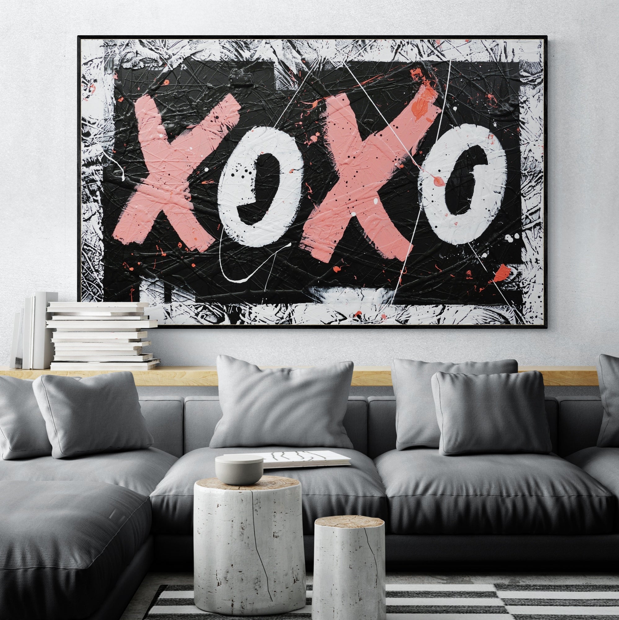 XO Free Love 160cm x 100cm Hugs and Kisses Textured Pop Art Painting (SOLD)-Urban Pop Art-[Franko Artist]-[Cheryl]-[Wendy]-[Gabriela]-Franklin Art Studio