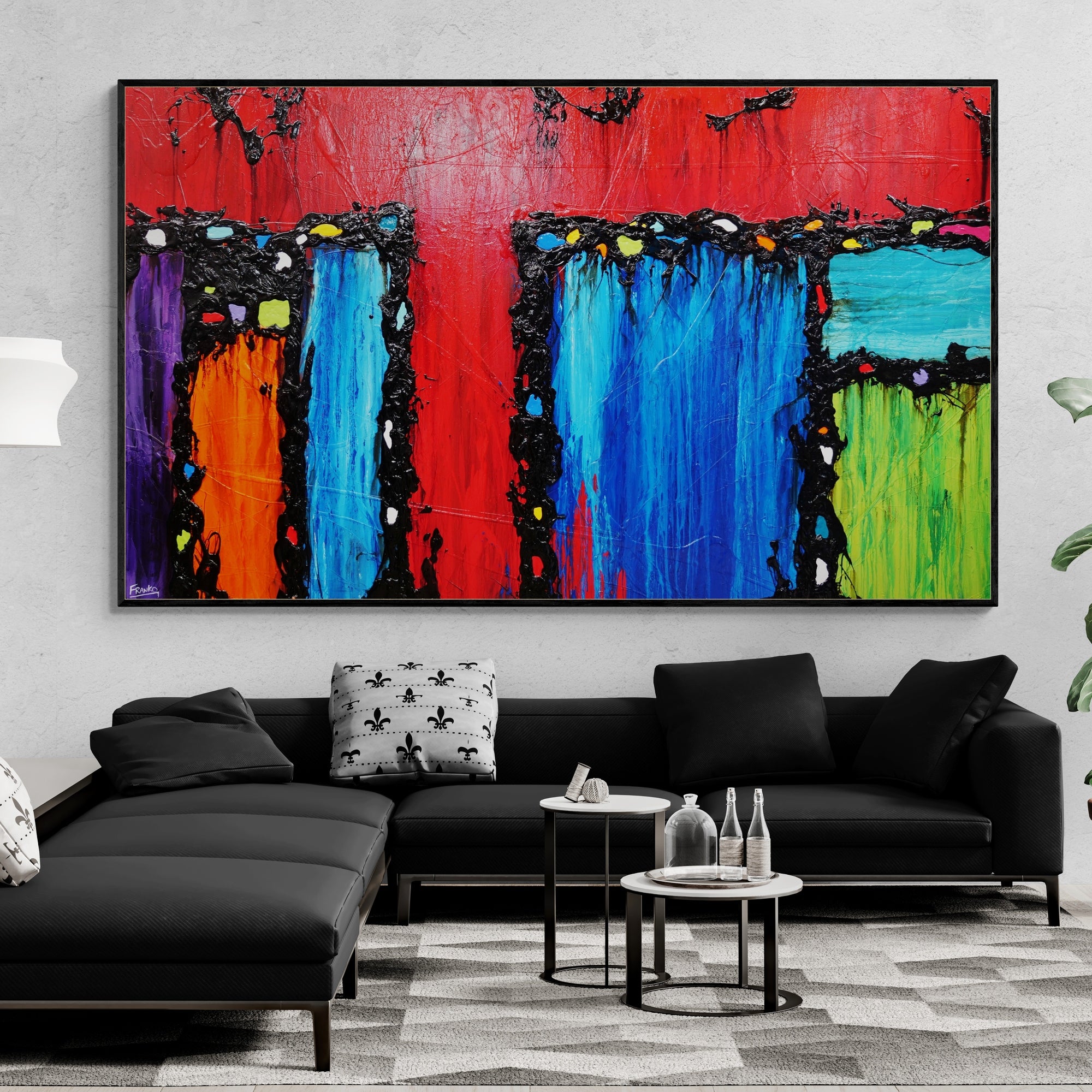 Circus Extravaganza 250cm x 150cm Red Textured Abstract Painting